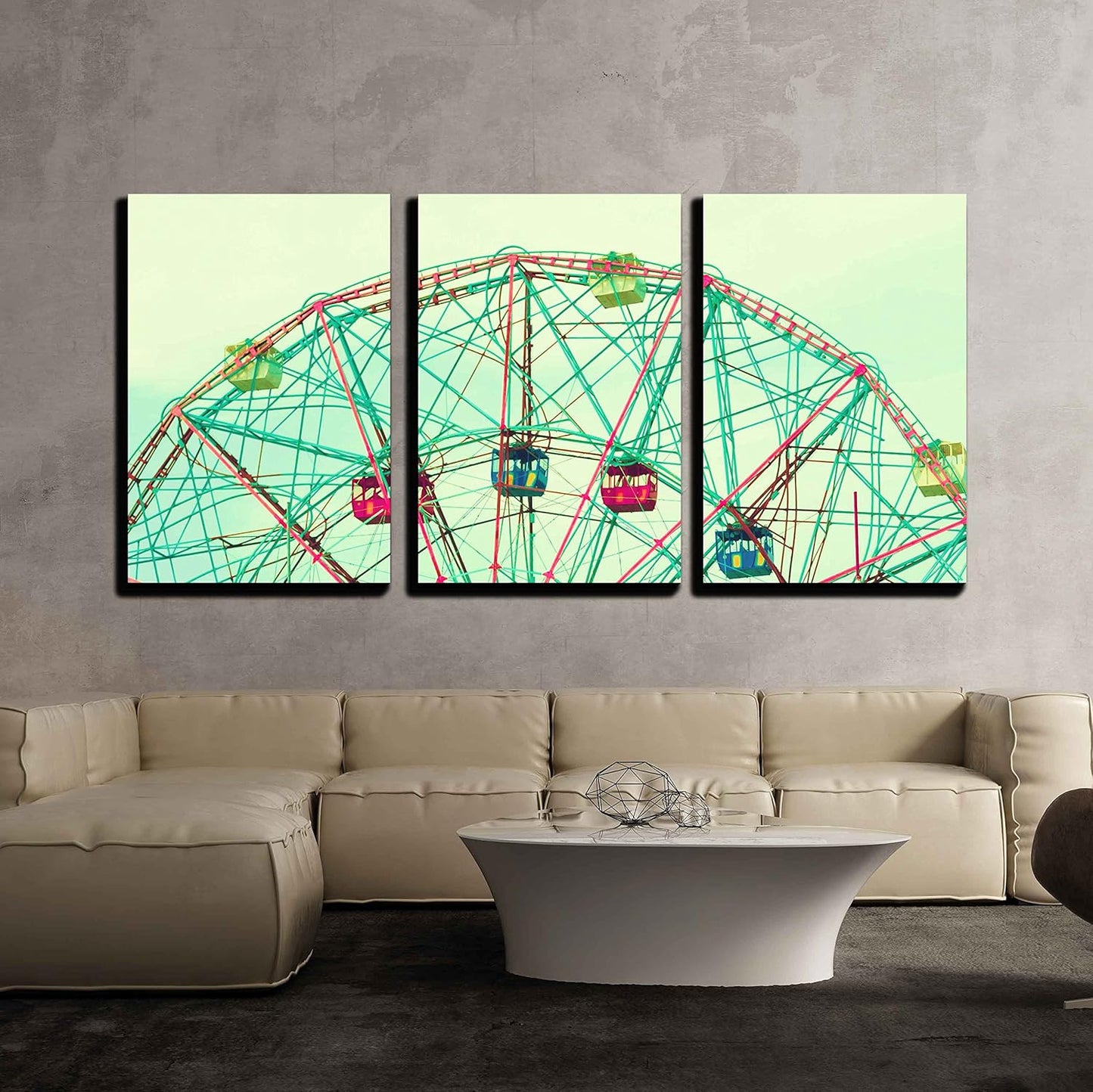 - 3 Piece Canvas Wall Art - Ferris Wheel - Modern Home Art Stretched and Framed Ready to Hang - 16"X24"X3 Panels