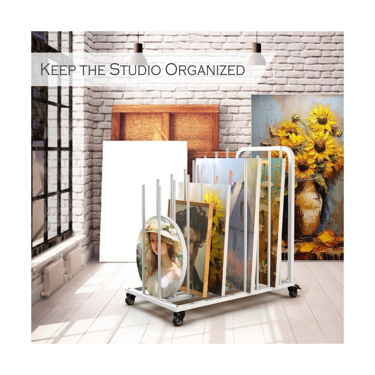 Art Canvas Storage Rack with Wheels, Art Drying Painting Rack, Art Storage Ea...
