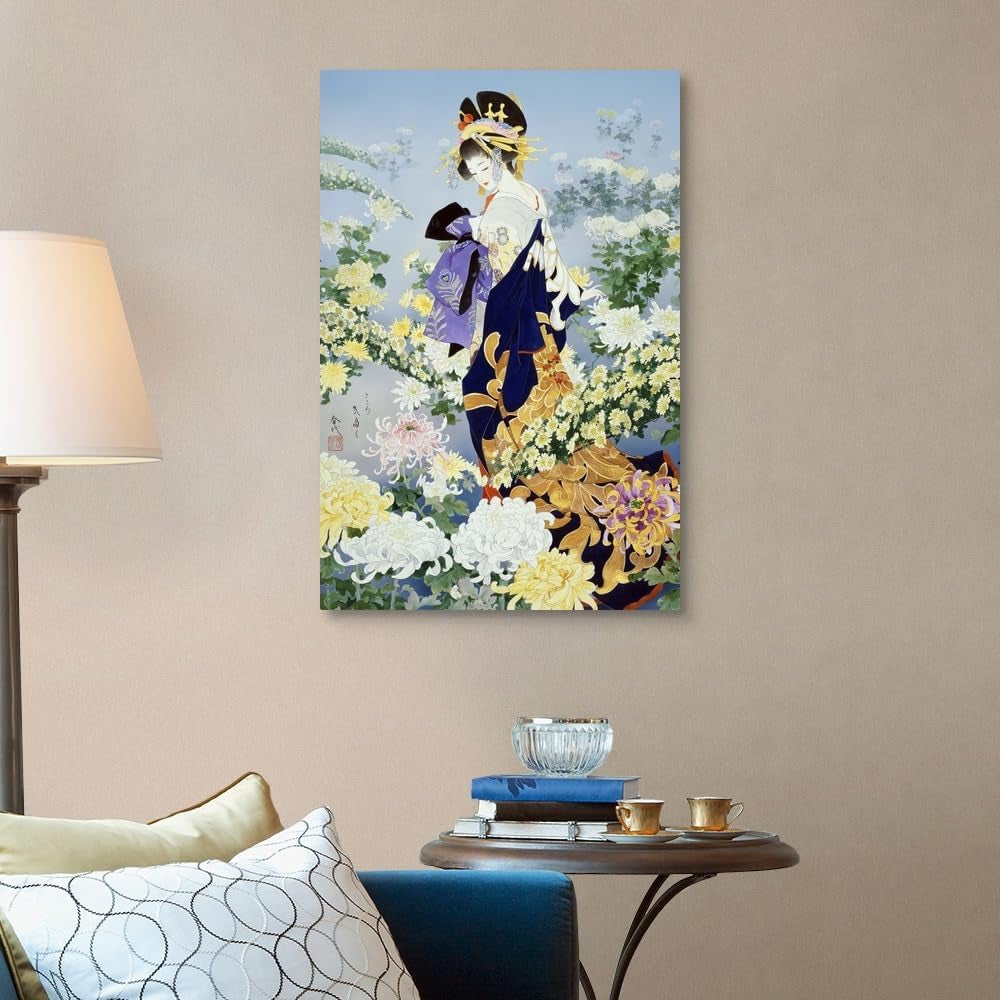 Kiku Canvas Wall Art Print by Haruyo Morita, Figurative, Traditional, Home Decor, Beauty, Figurative Artwork, 24" X36In