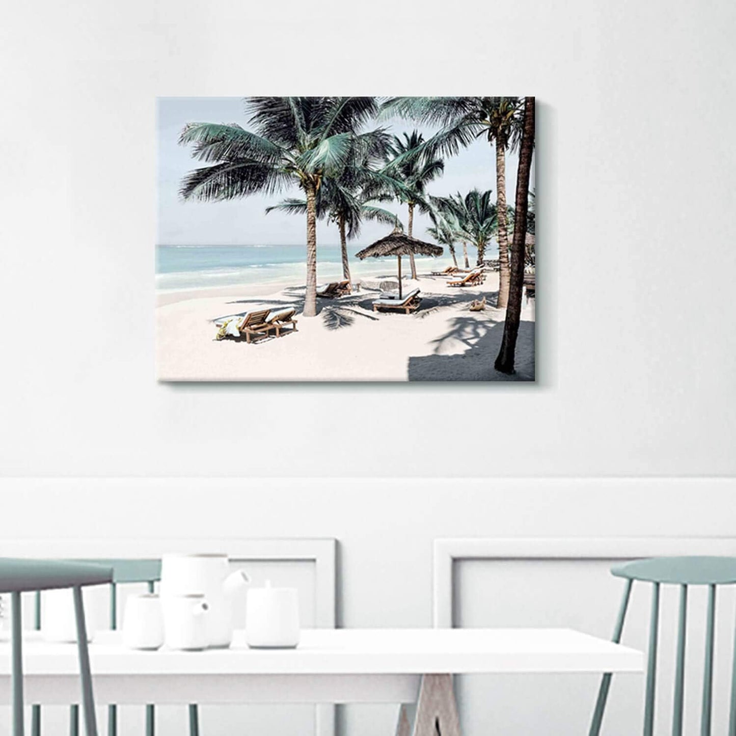 Beach Canvas Picture Wall Art: Modern Tropical Seascape Themed “ Palm Tree on the Beach” Photographic Print on Canvas for Living Room (24''W X 18''H, Multiple Sizes)