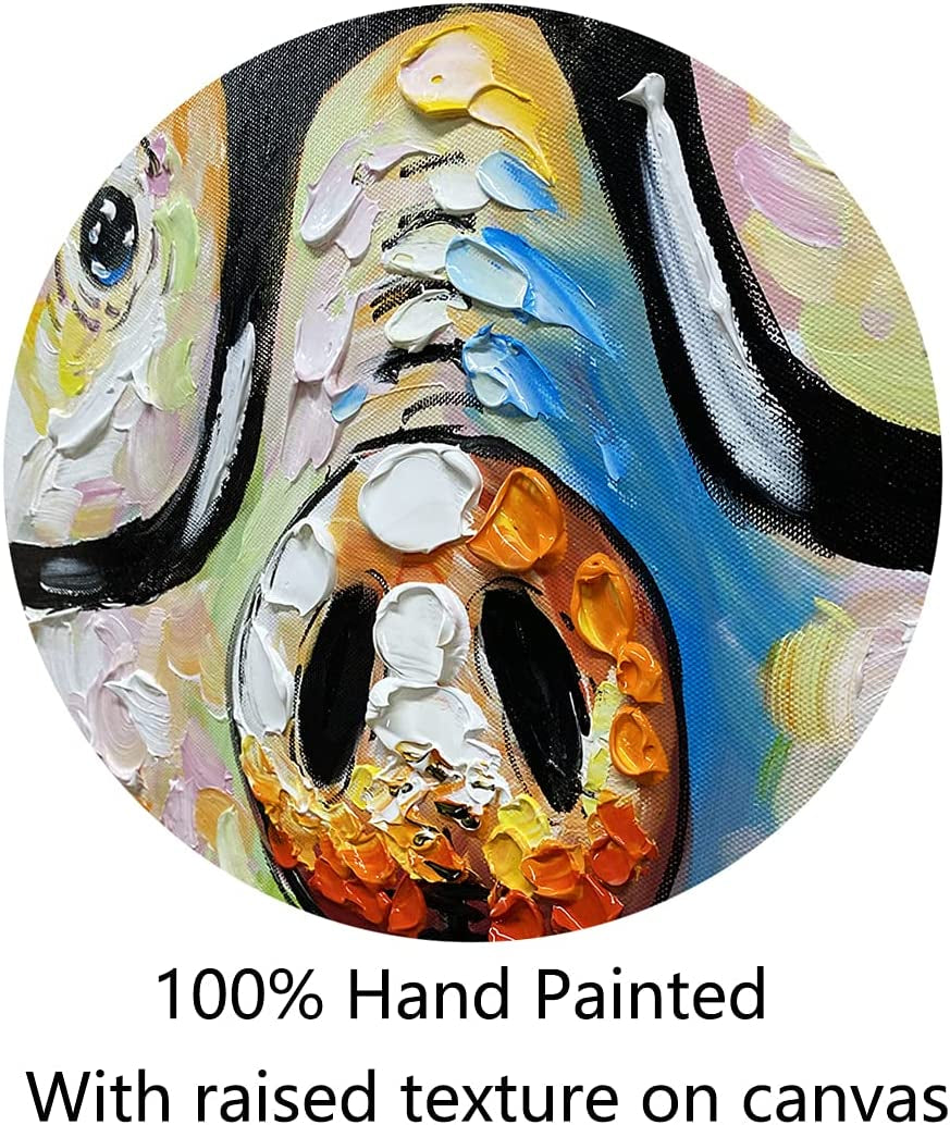 Happy Pig with Glasses Paintings for Living Room Hand Painted Canvas Wall Art for Living Room with Rasied Texture on Canvas Stretched Ready to Hang(24X24In)