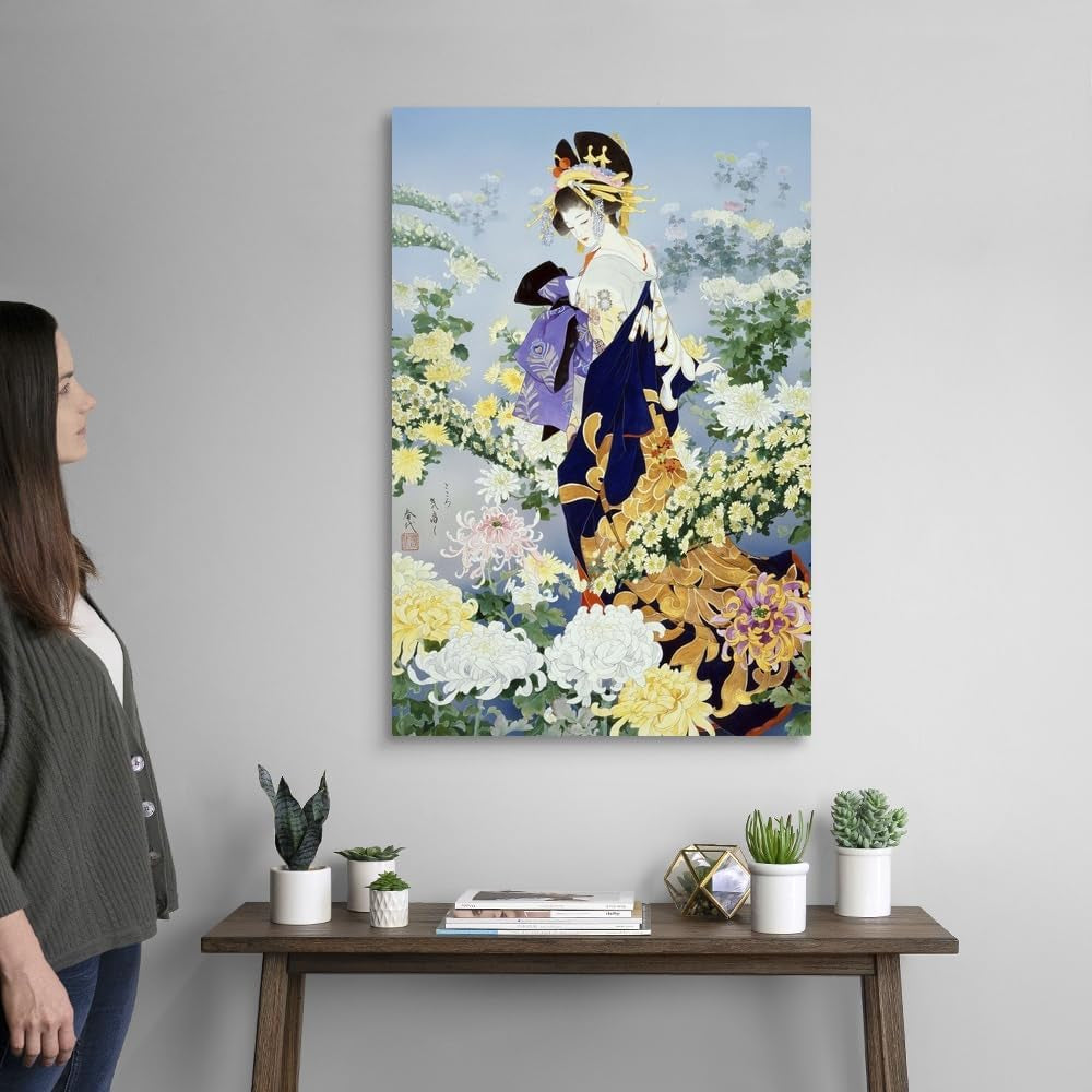 Kiku Canvas Wall Art Print by Haruyo Morita, Figurative, Traditional, Home Decor, Beauty, Figurative Artwork, 24" X36In