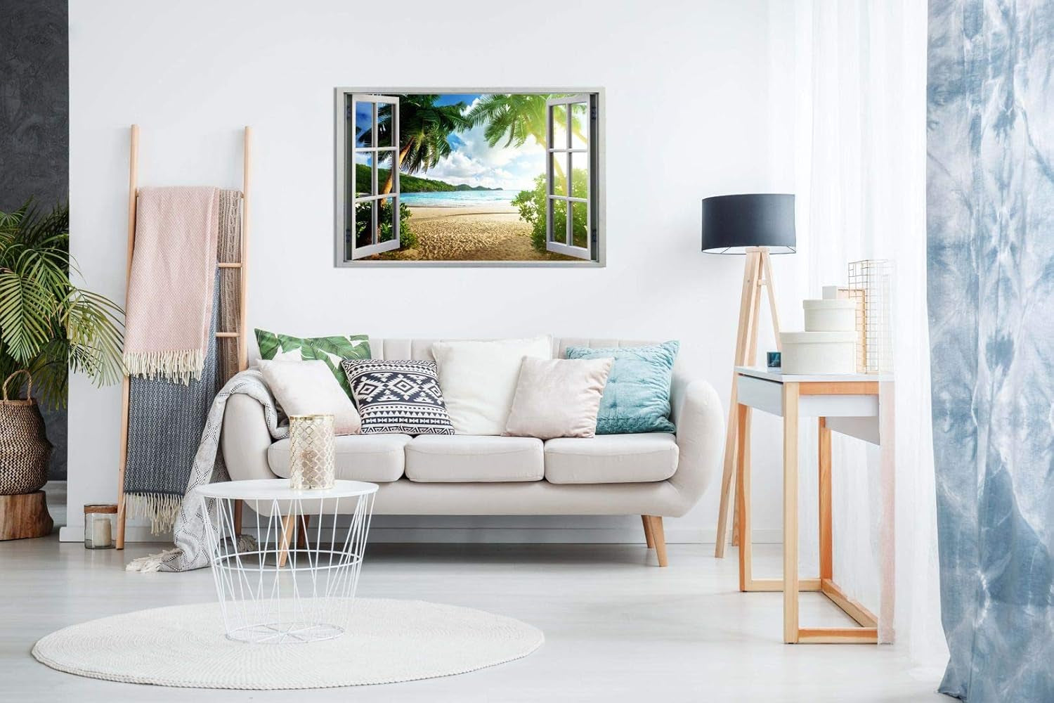 Beach Sunset View 3D Window Effect Canvas Wall Art Picture Print (30X20), Bedroom