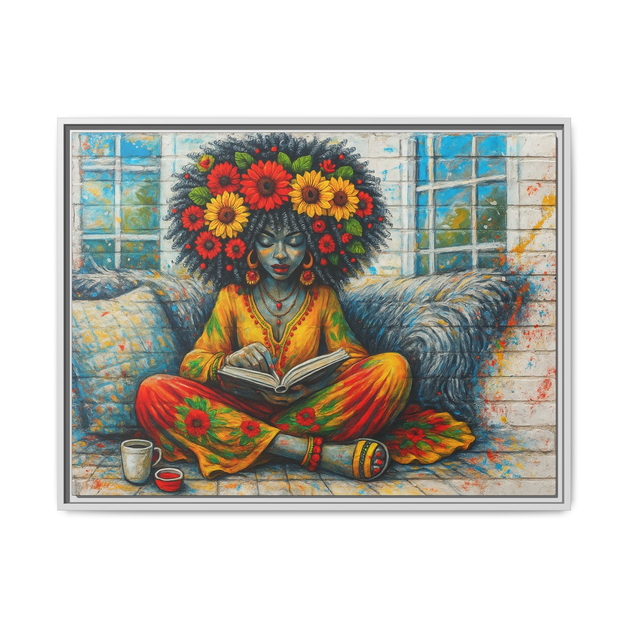 Colorful Flower Reading Girl