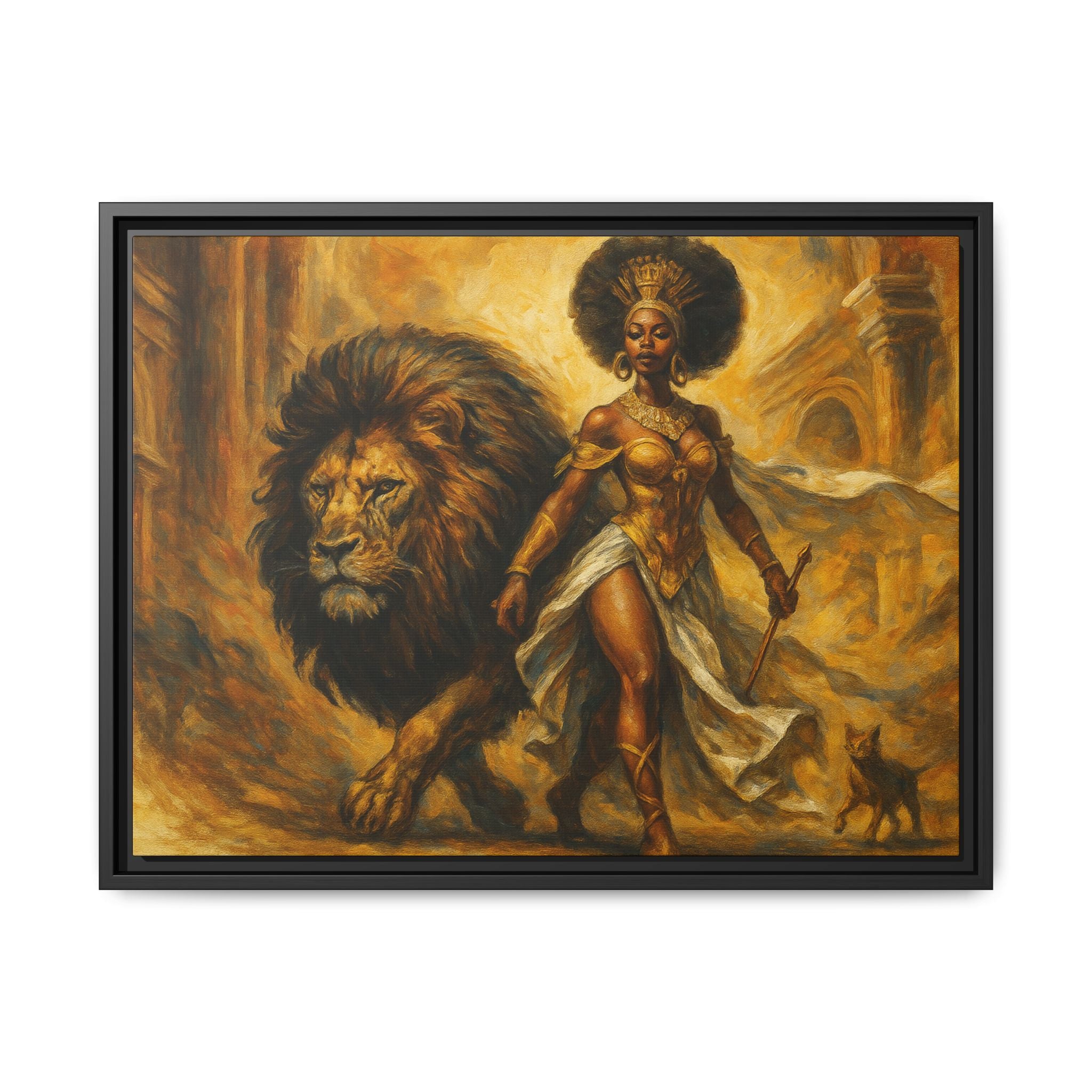 Empowering Framed Art Print, Warrior Woman and Lion Wall Decor, Inspirational Artwork, African Heritage Gift, Home Office Decoration