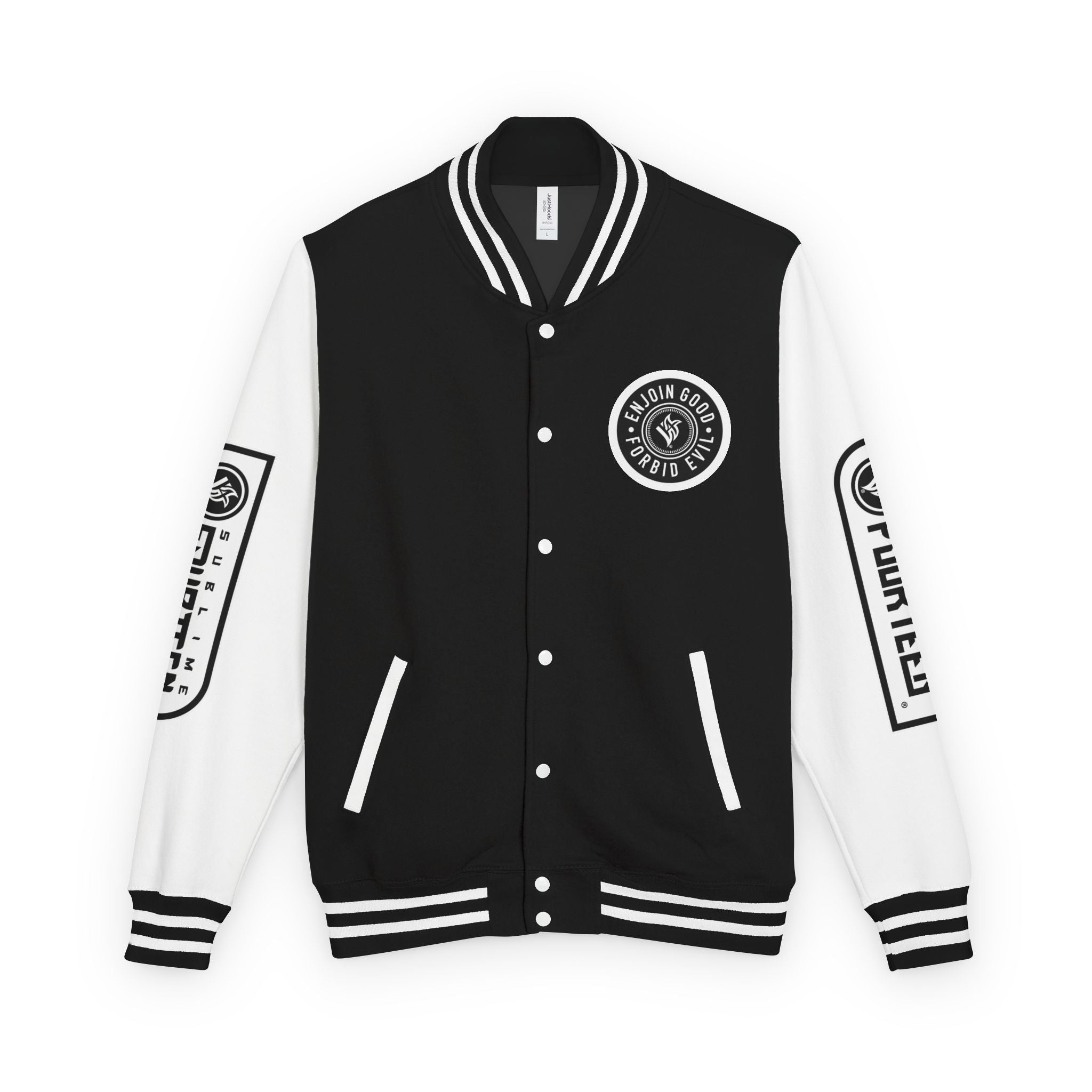 Sublime 14 Unisex Heavyweight Letterman Jacket — Black & White Emblem & Nunchucks Badge