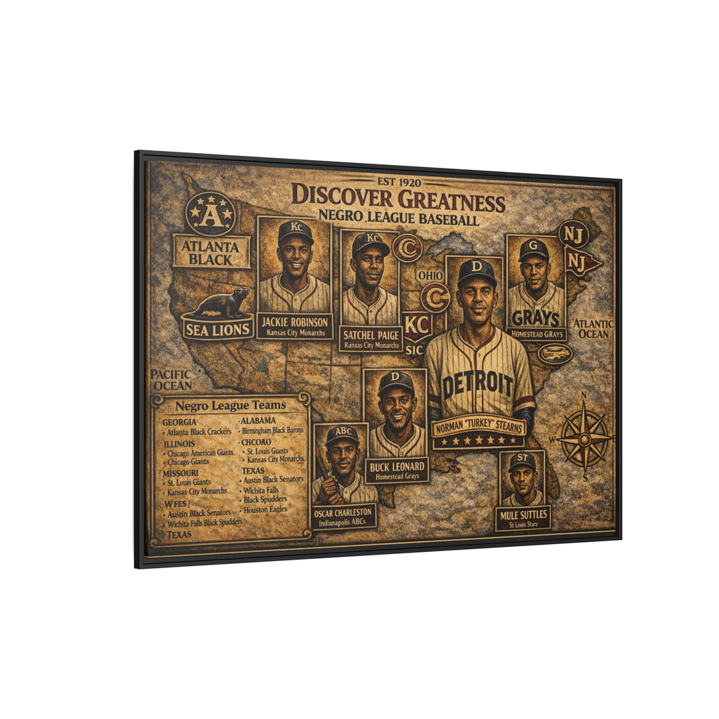 Negro League Baseball Vintage Canvas Print — "Discover Greatness" Framed Matte Artwork