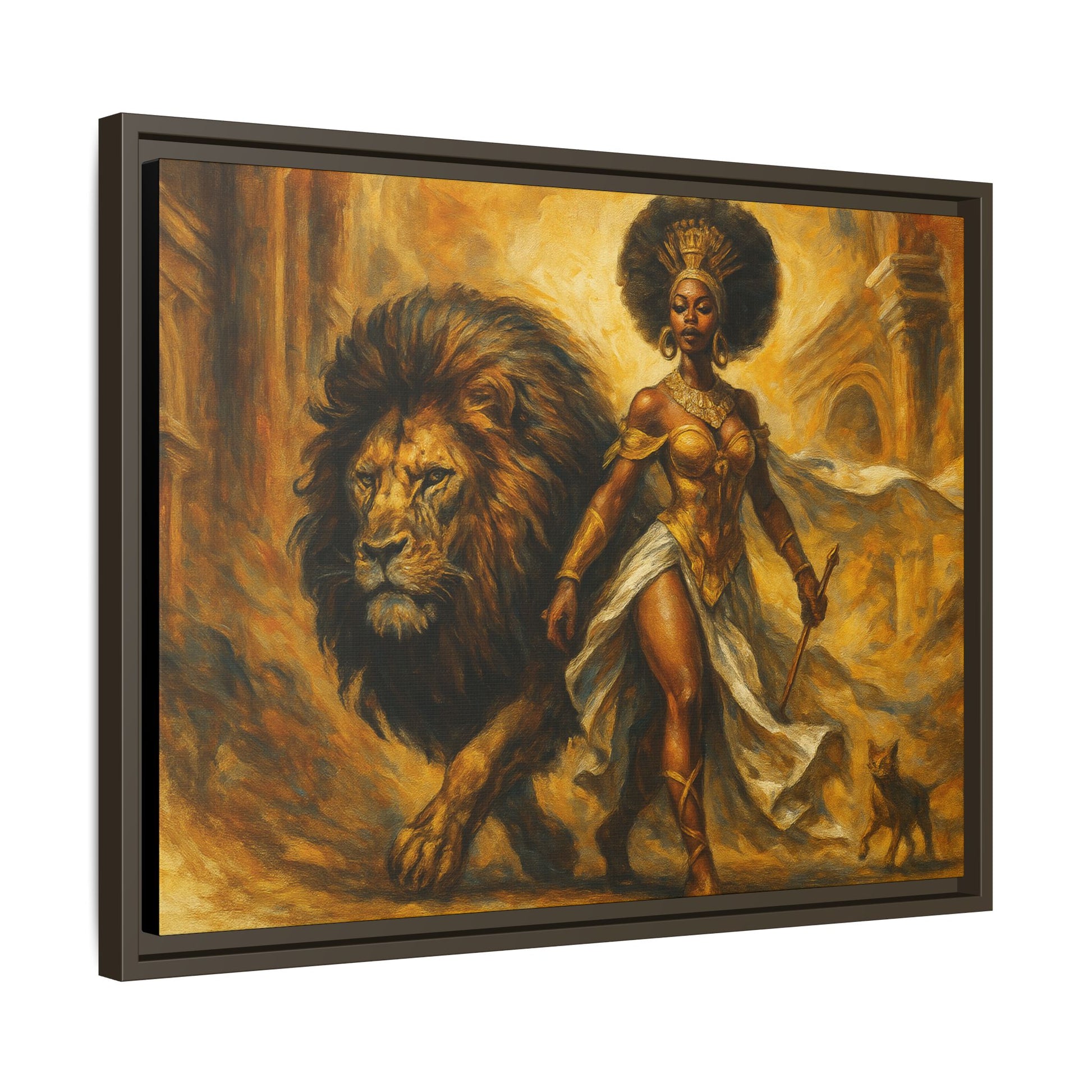 Empowering Framed Art Print, Warrior Woman and Lion Wall Decor, Inspirational Artwork, African Heritage Gift, Home Office Decoration