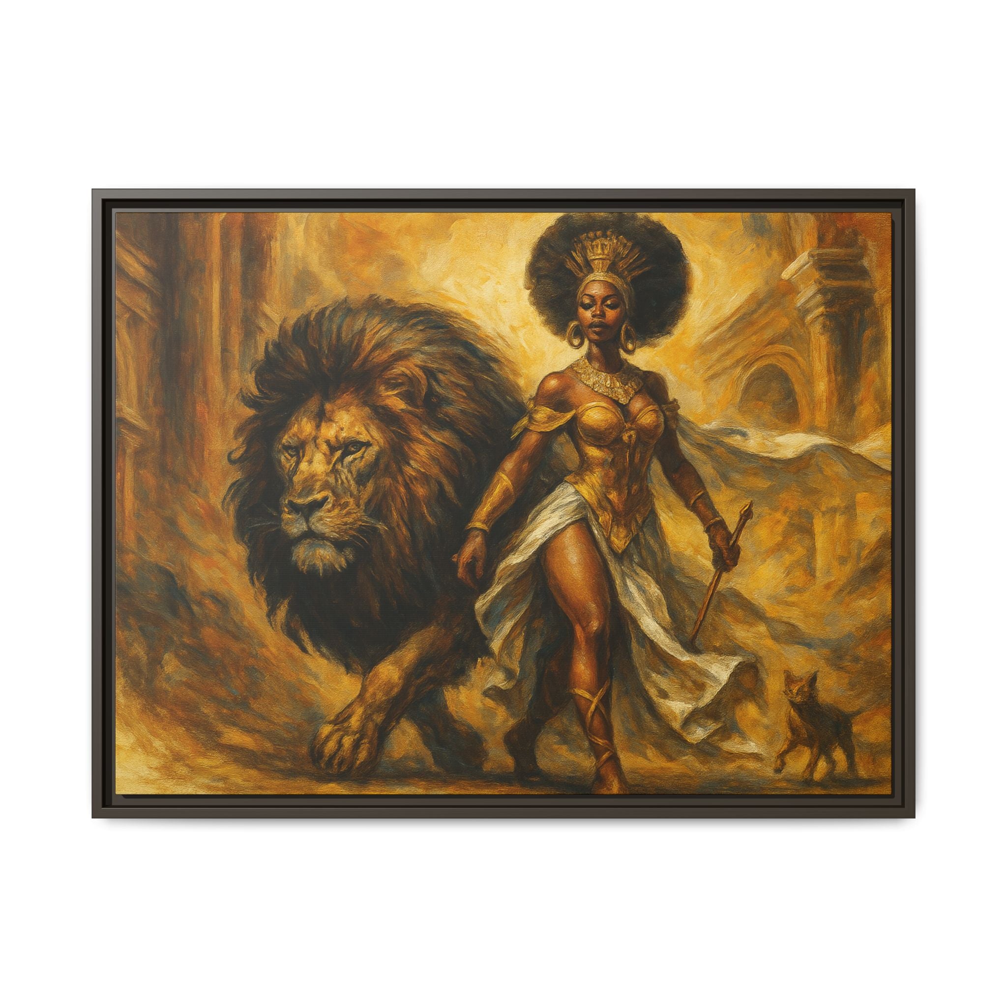 Empowering Framed Art Print, Warrior Woman and Lion Wall Decor, Inspirational Artwork, African Heritage Gift, Home Office Decoration