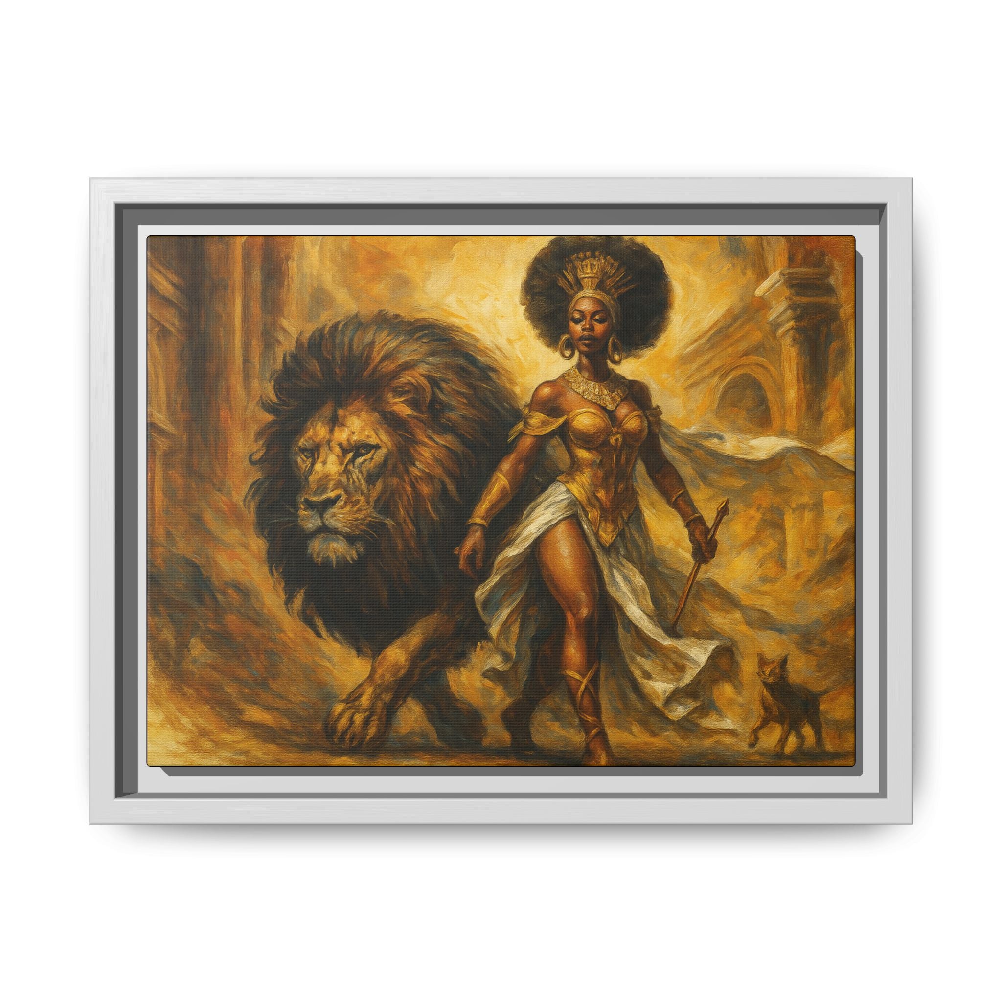 Empowering Framed Art Print, Warrior Woman and Lion Wall Decor, Inspirational Artwork, African Heritage Gift, Home Office Decoration
