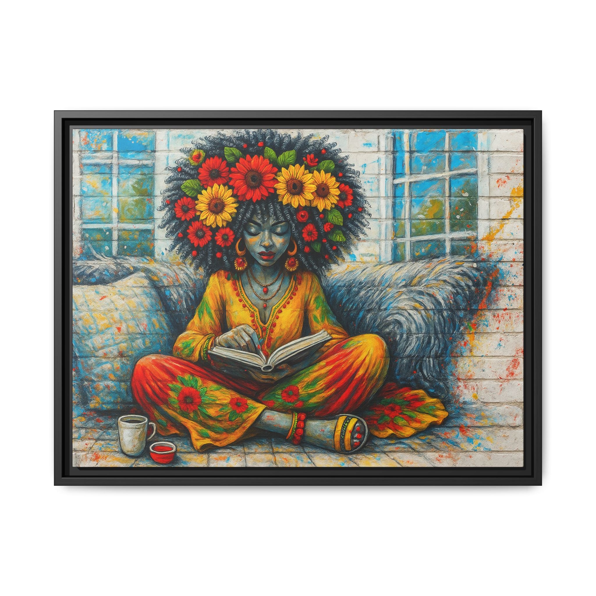 Colorful Flower Reading Girl