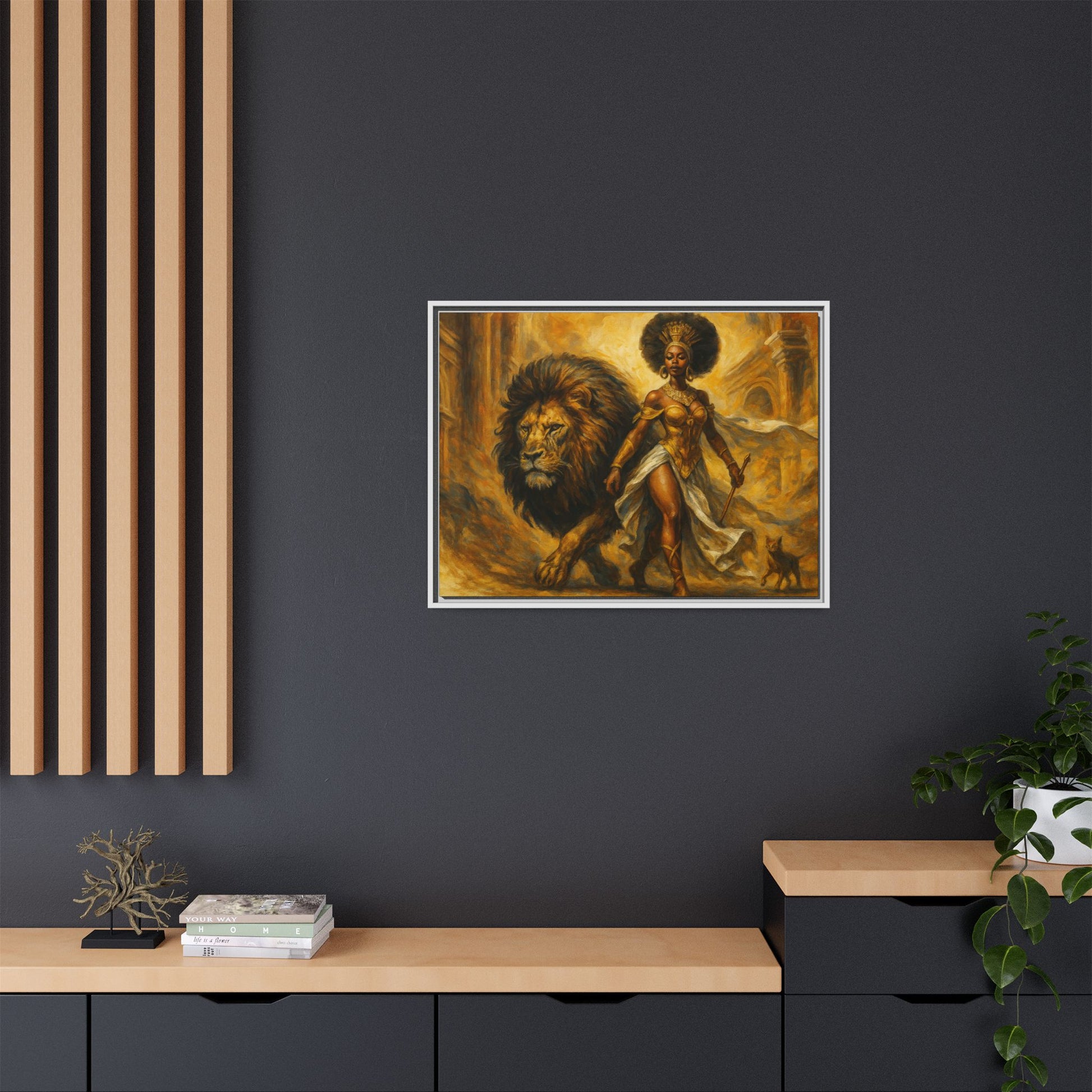 Empowering Framed Art Print, Warrior Woman and Lion Wall Decor, Inspirational Artwork, African Heritage Gift, Home Office Decoration