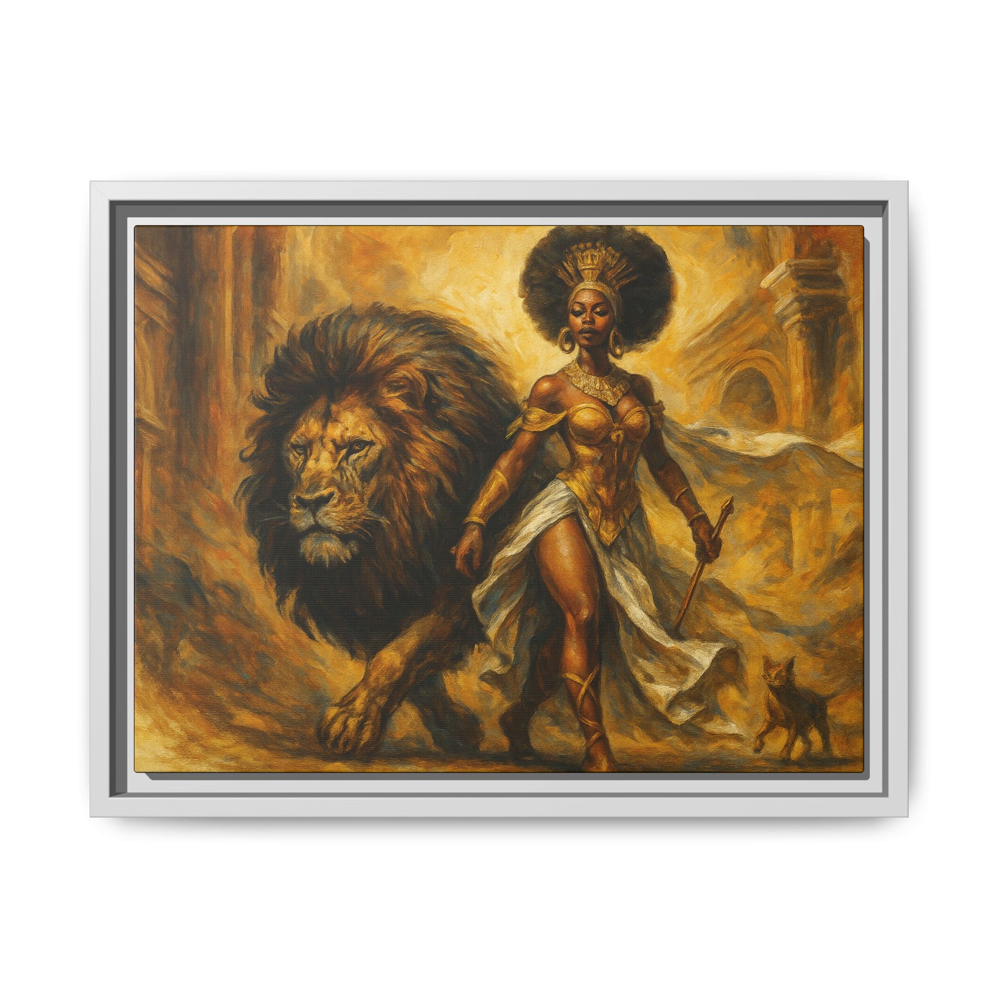 Empowering Framed Art Print, Warrior Woman and Lion Wall Decor, Inspirational Artwork, African Heritage Gift, Home Office Decoration