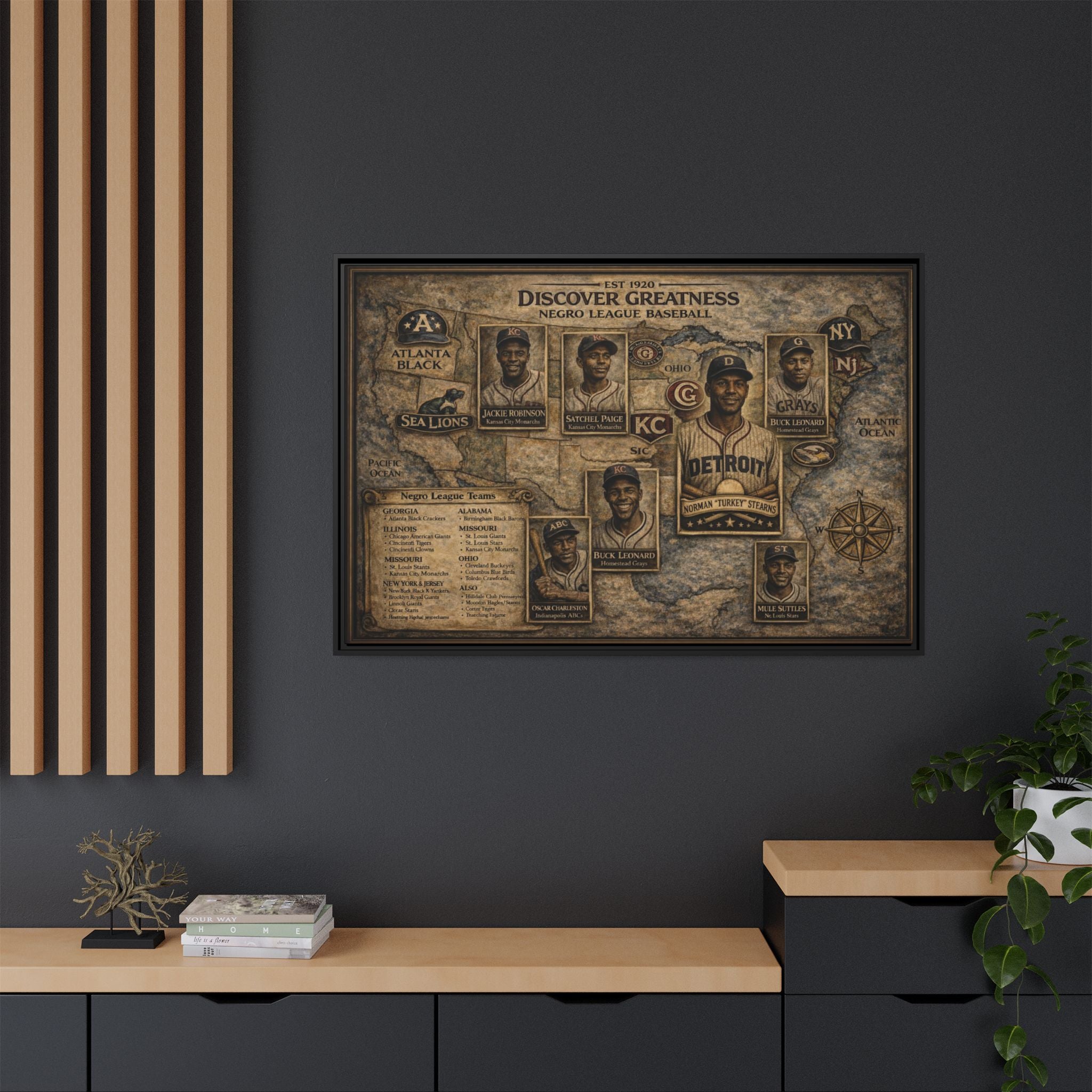 Discover Greatness Negro League Baseball Matte Framed Canvas Print