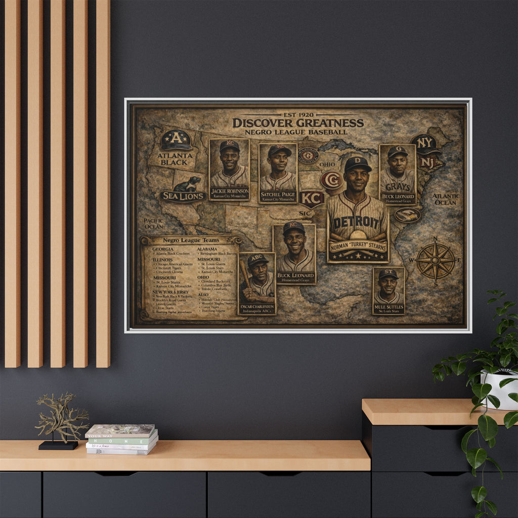 Discover Greatness Negro League Baseball Matte Framed Canvas Print
