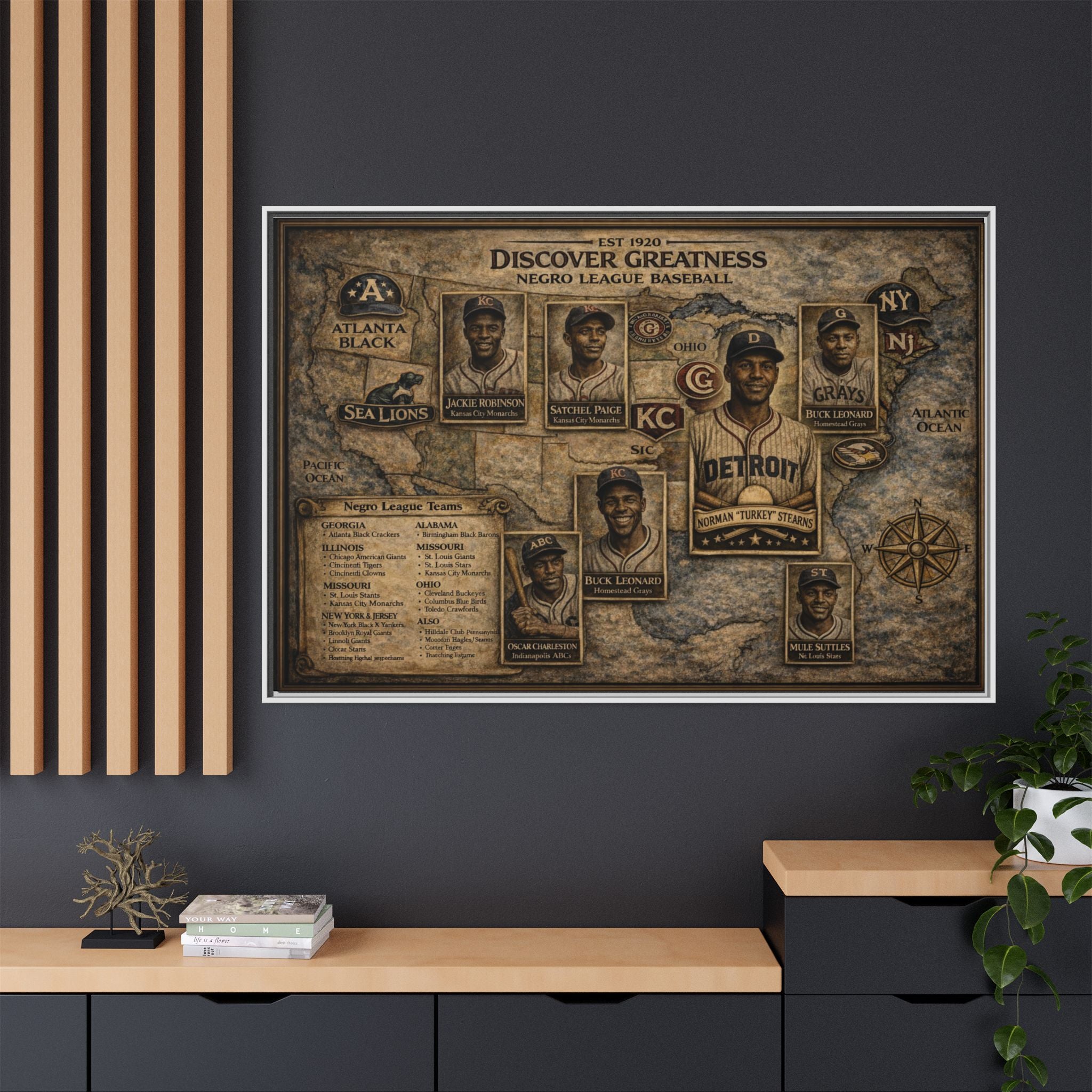 Discover Greatness Negro League Baseball Matte Framed Canvas Print