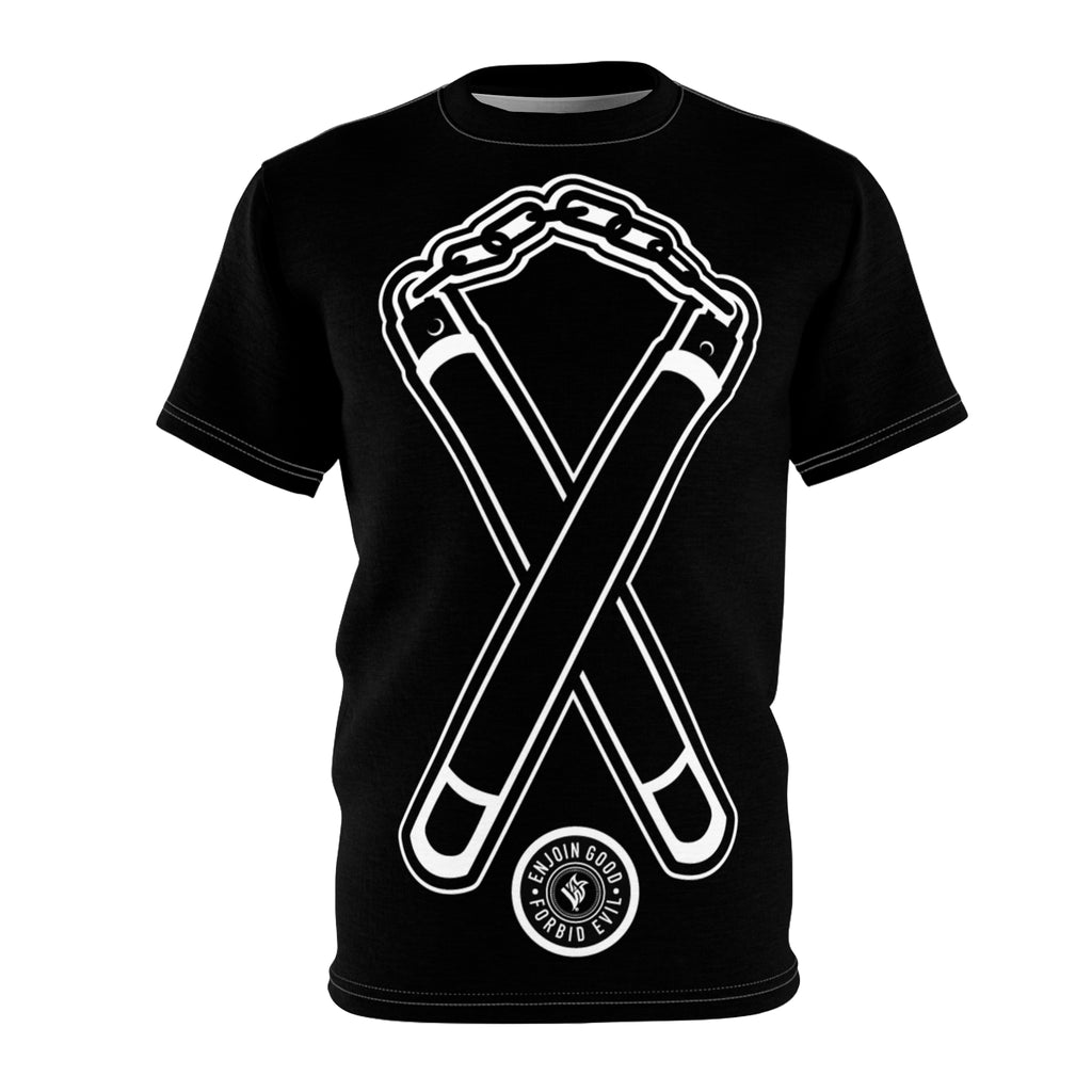 Nunchuck Enjoin Good X Forbid Evil — Black Tee