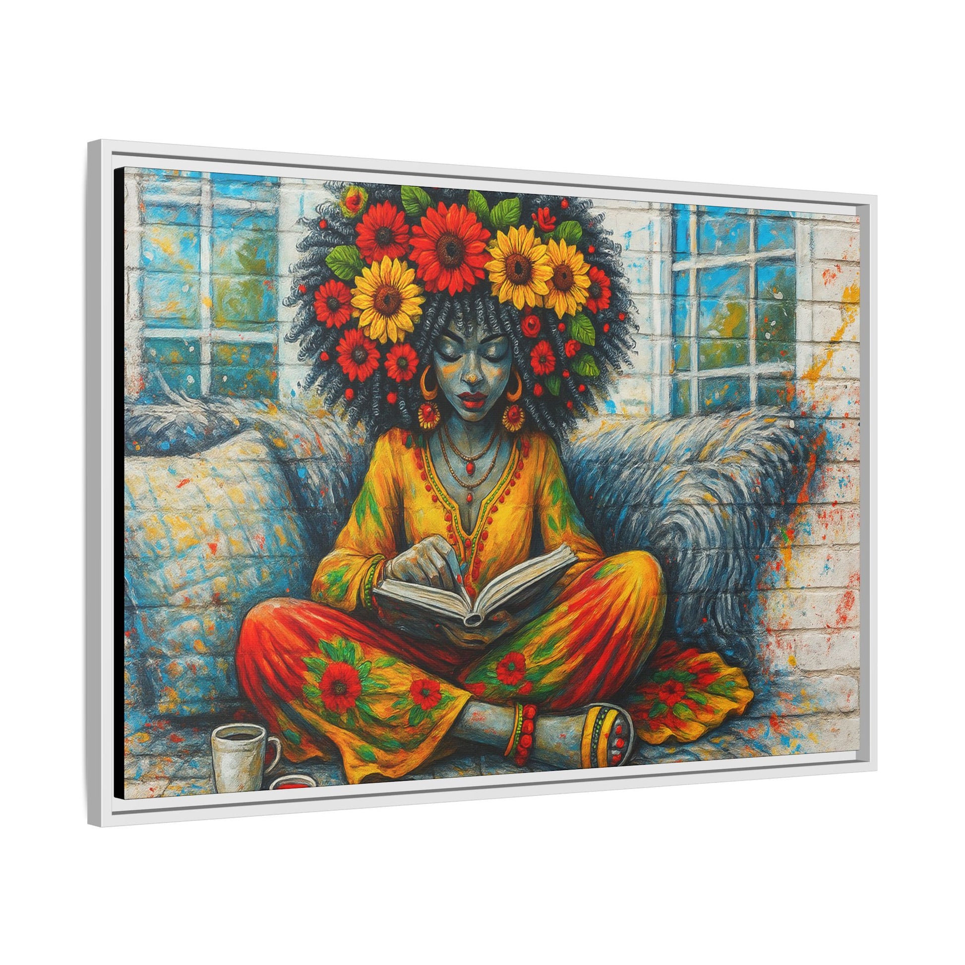 Colorful Flower Reading Girl