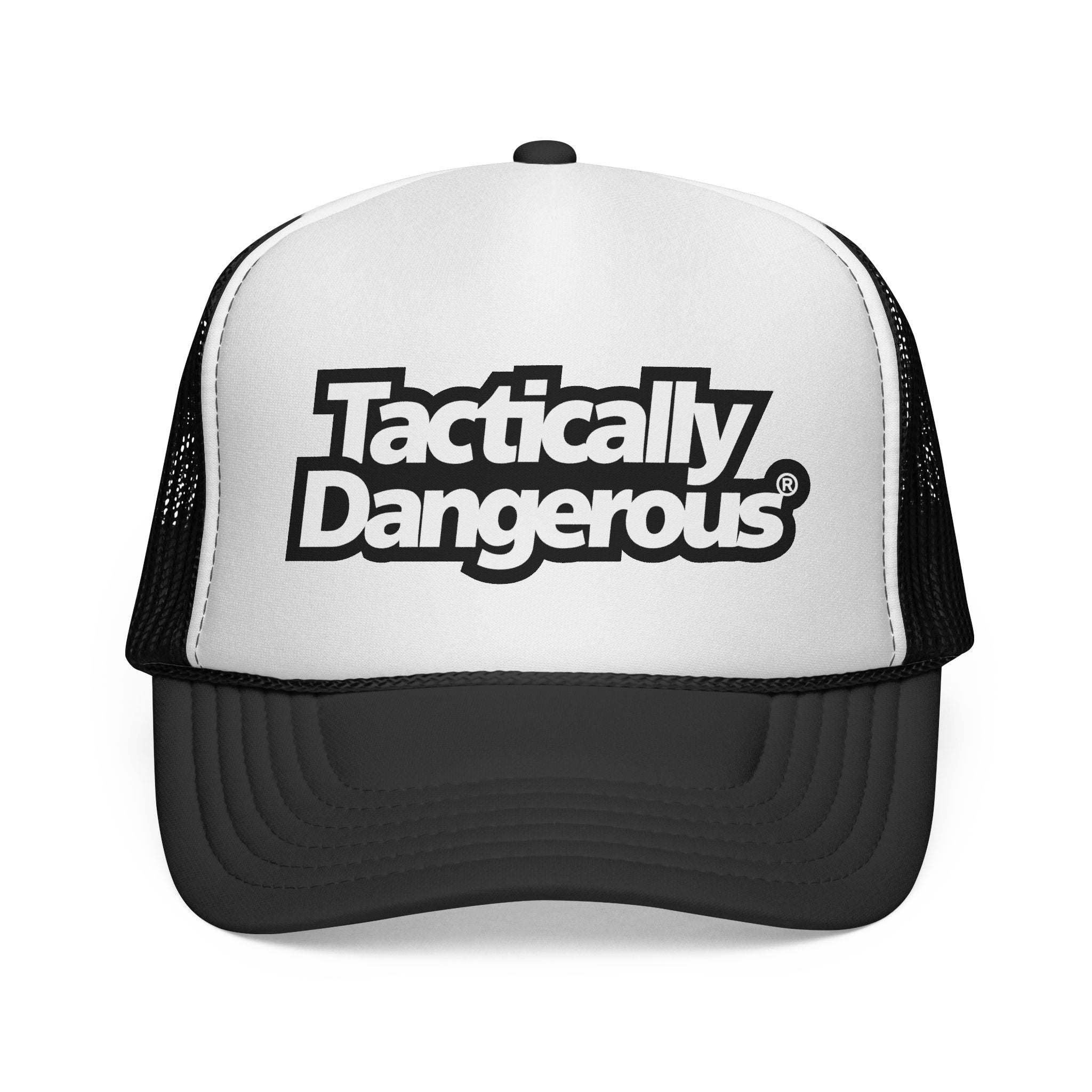 Tactically Dangerous Trucker Hat – Bold Black & White Mesh Cap