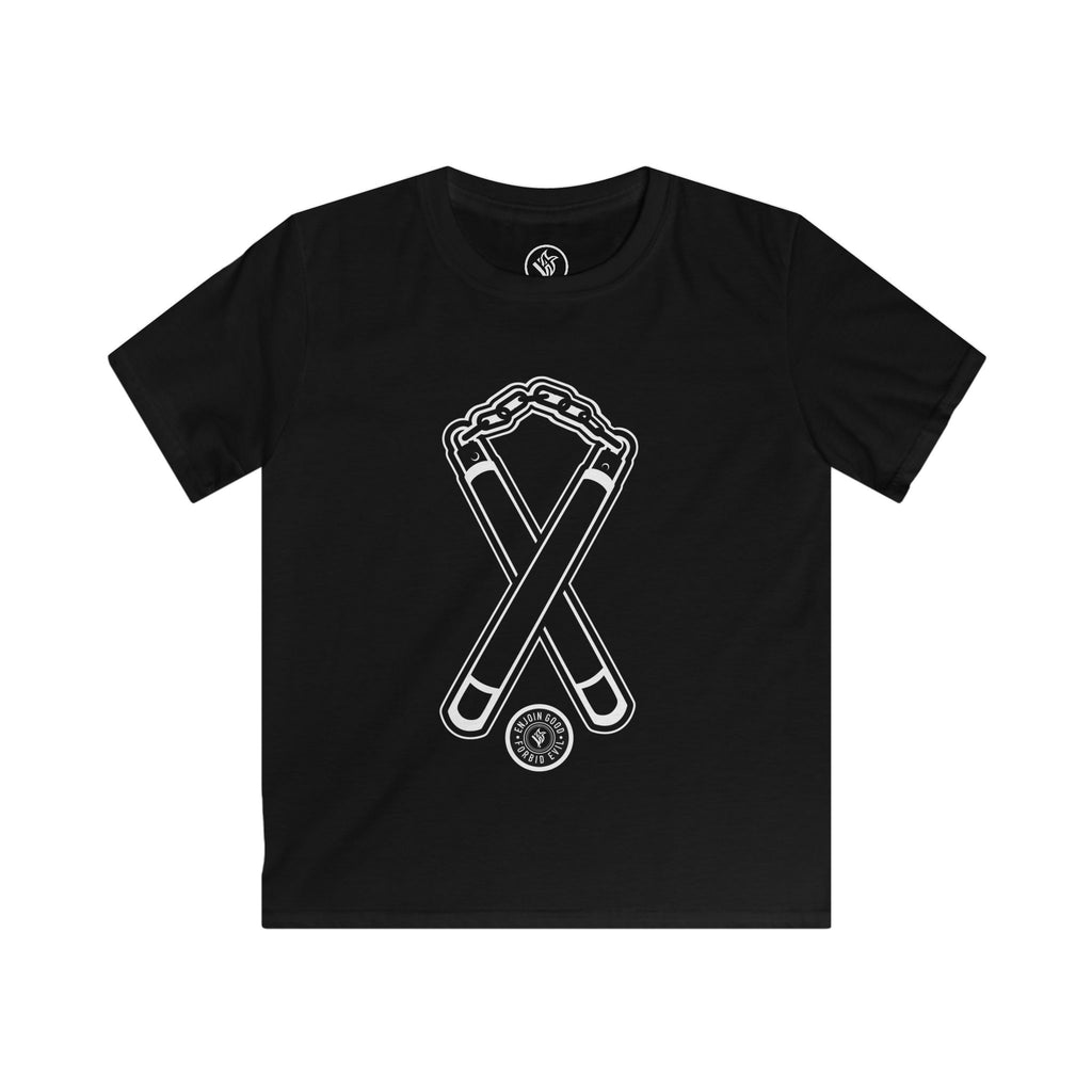 Kids T‑Shirt Nunchuck Enjoin Good X Forbid Evil — Black Tee