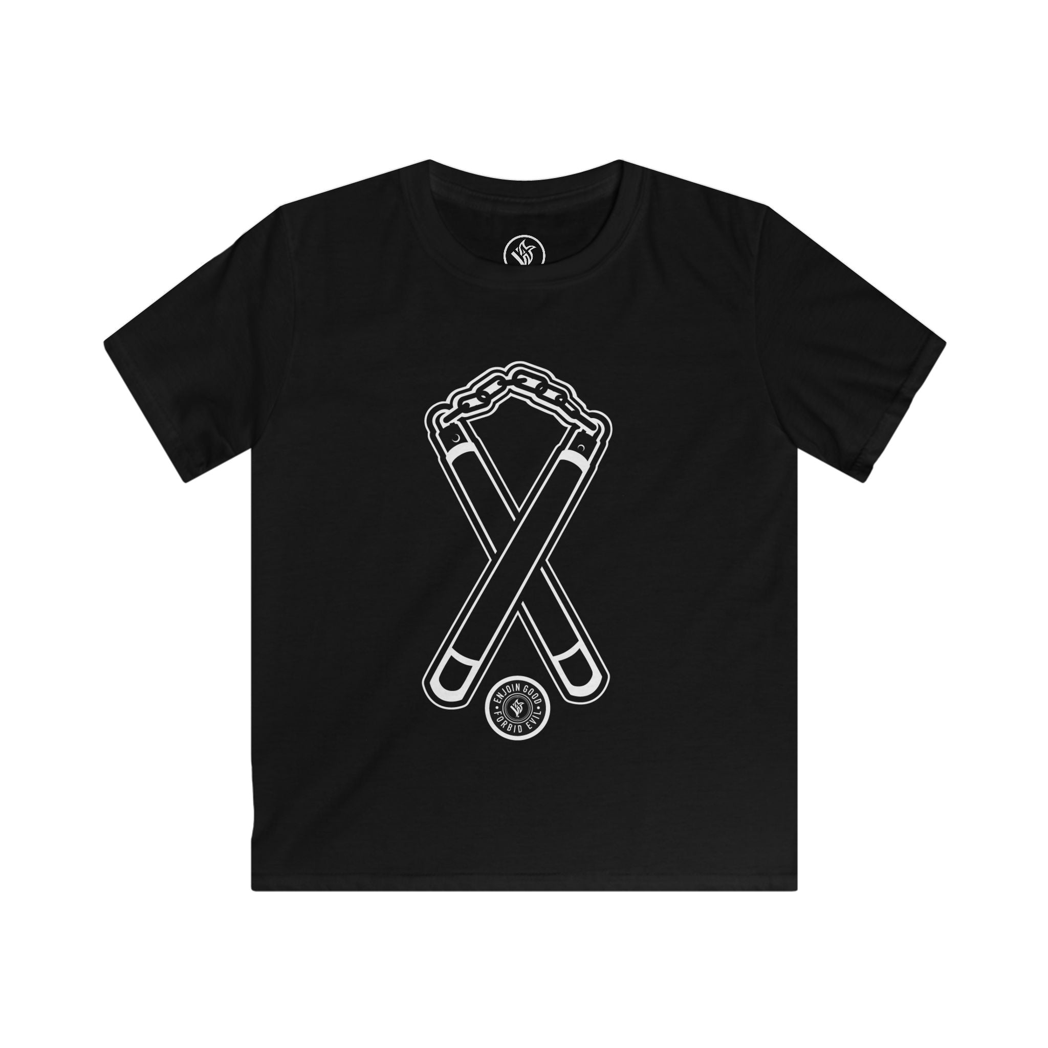 Kids T‑Shirt Nunchuck Enjoin Good X Forbid Evil — Black Tee