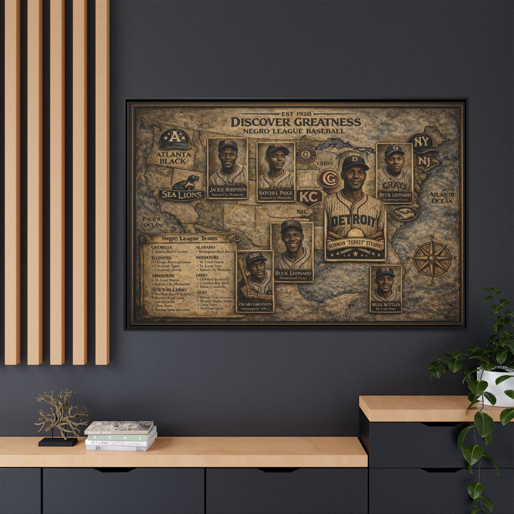 Discover Greatness Negro League Baseball Matte Framed Canvas Print