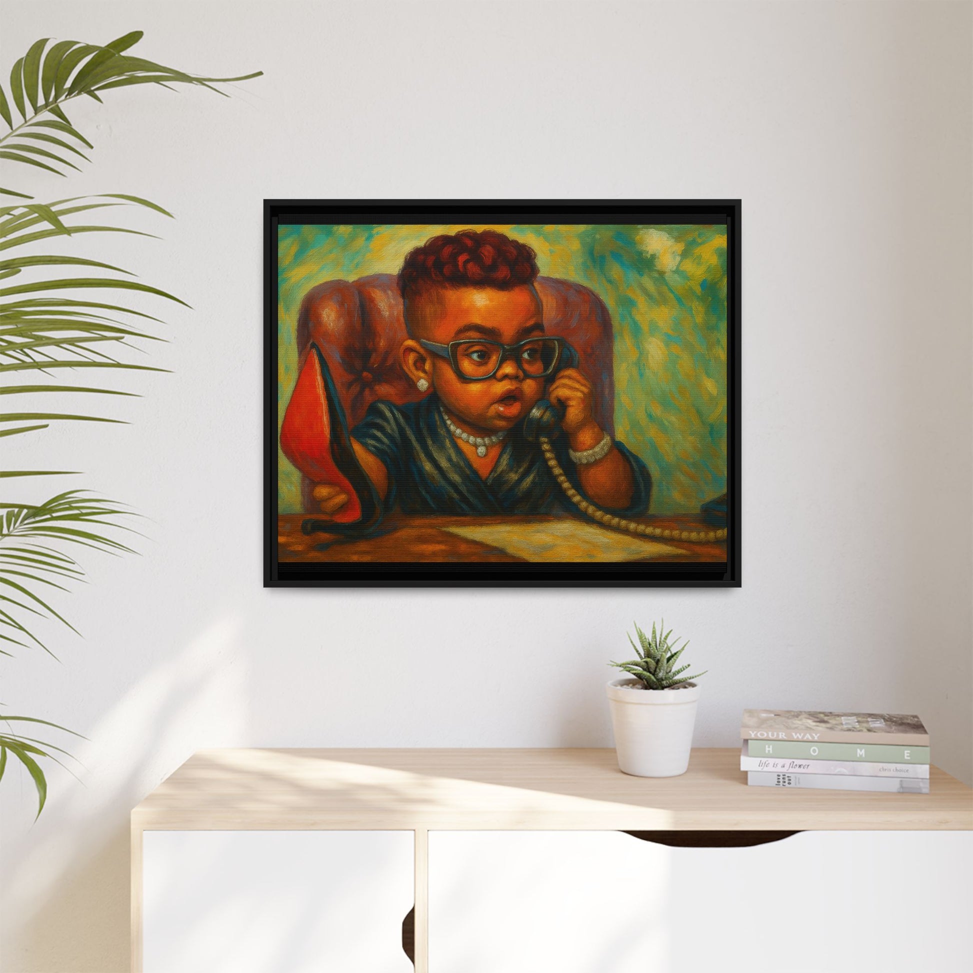 Framed Art Print: Stylish Office Decor for Home or Studio, Wall Art, Colorful Portrait, Vintage Vibe, Creative Gift Idea