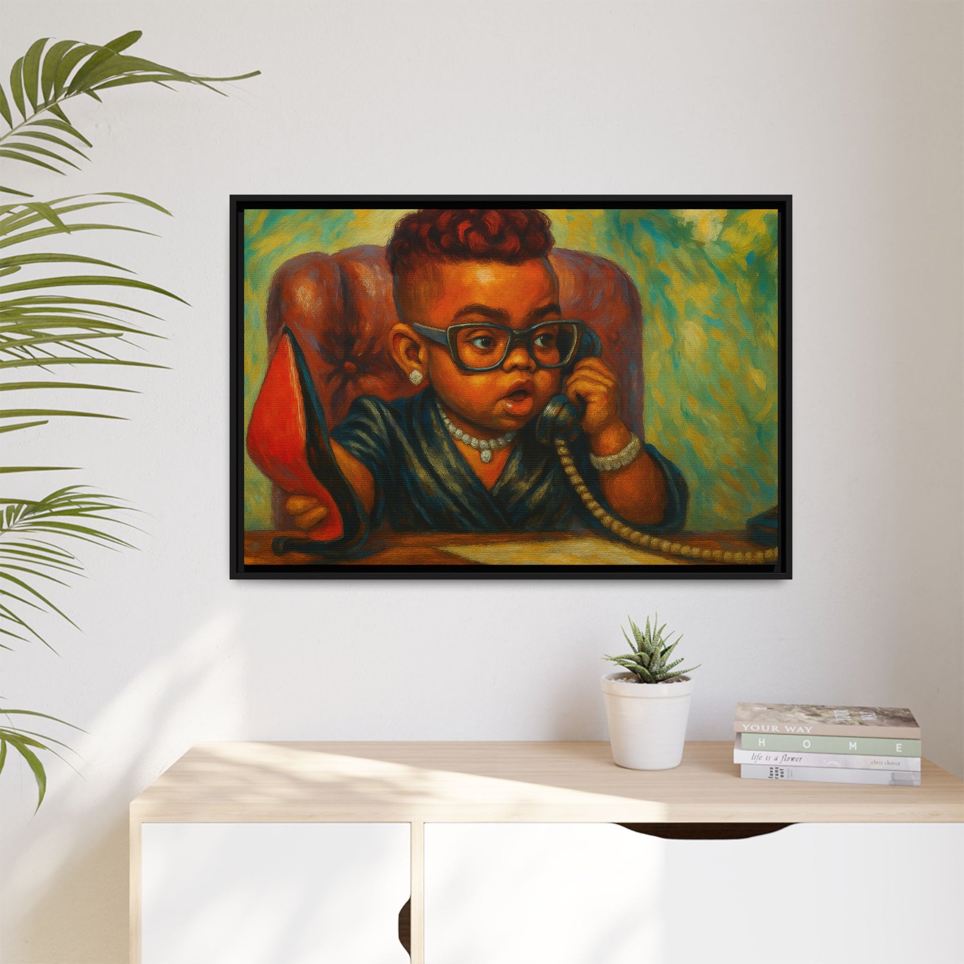 Framed Art Print: Stylish Office Decor for Home or Studio, Wall Art, Colorful Portrait, Vintage Vibe, Creative Gift Idea