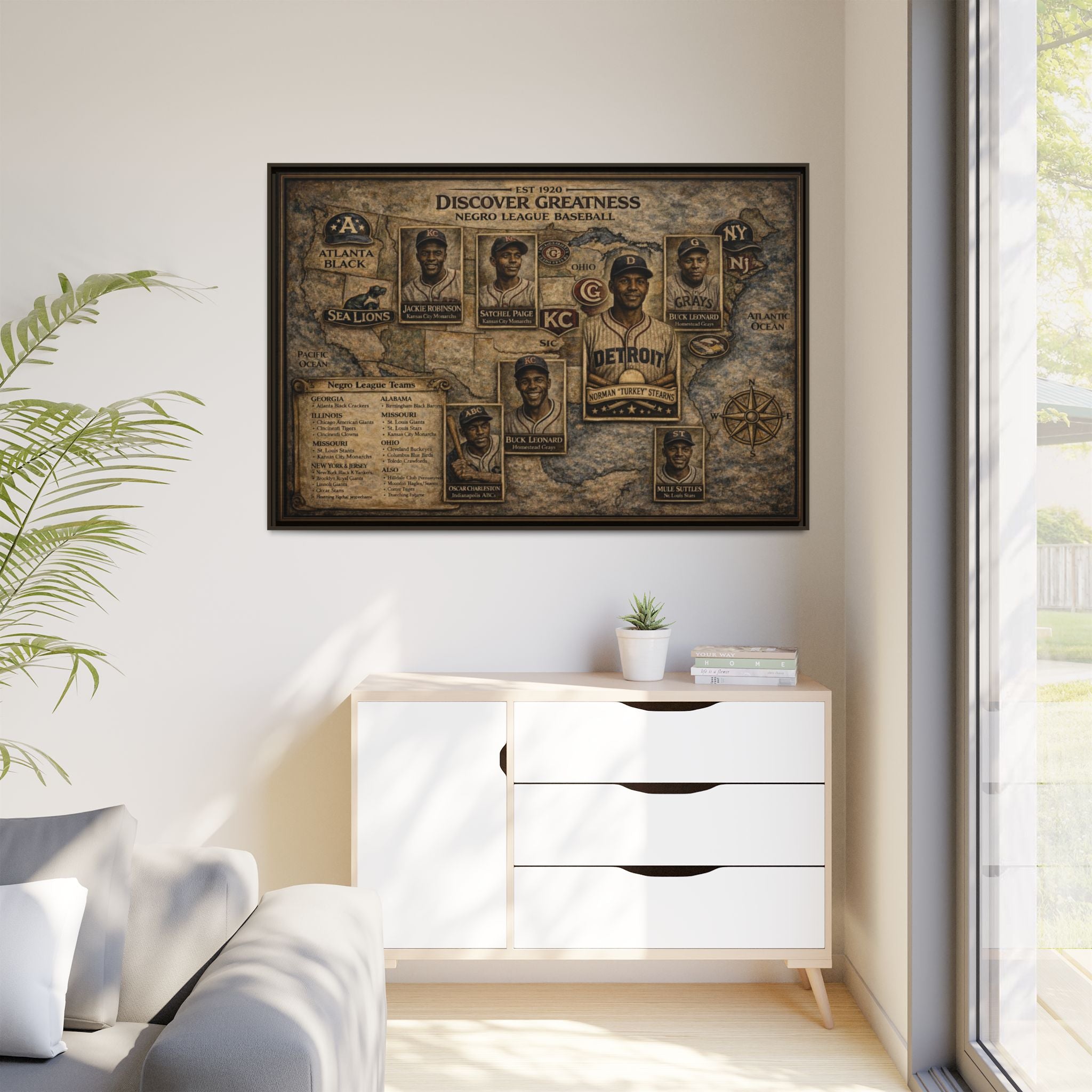 Discover Greatness Negro League Baseball Matte Framed Canvas Print