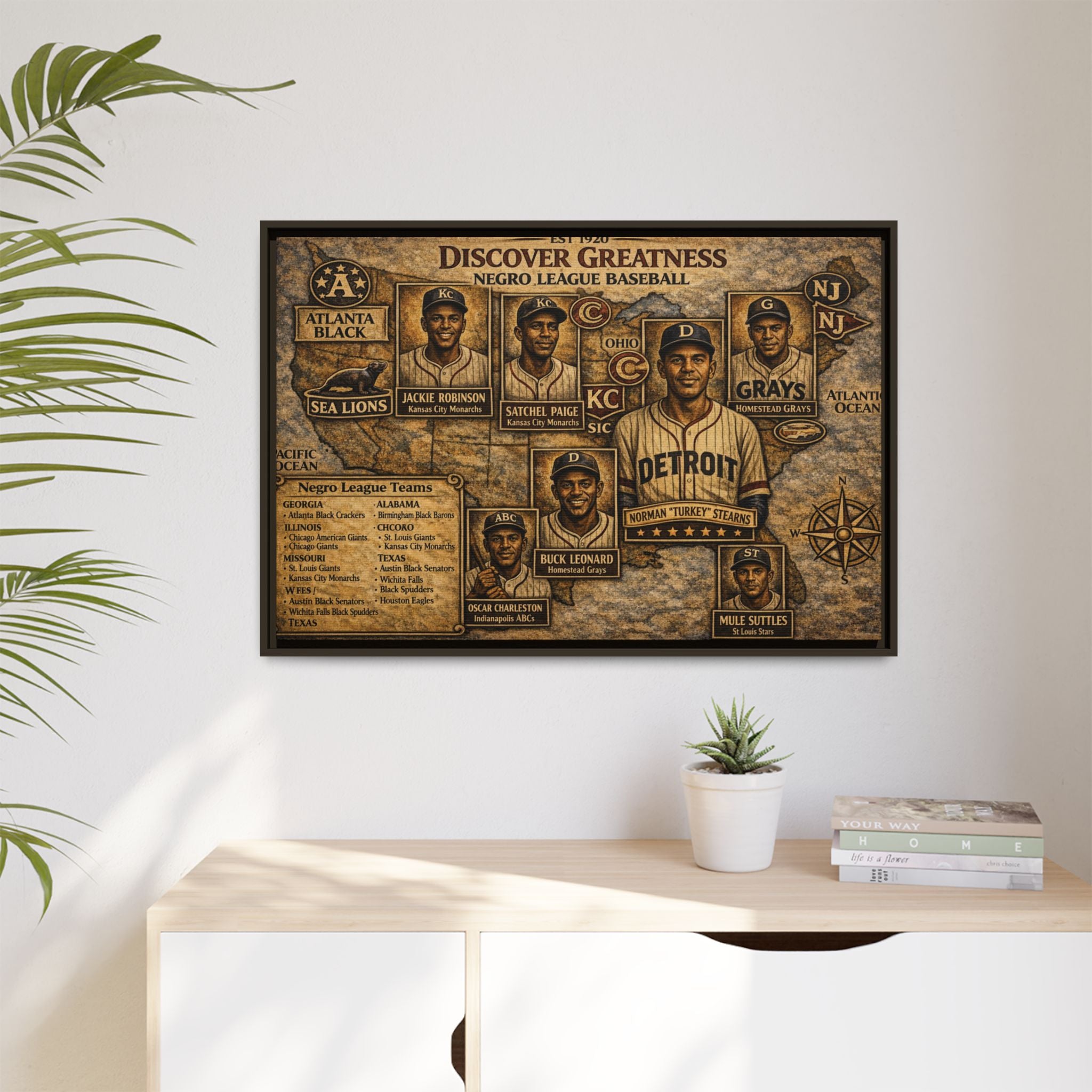 Negro League Baseball Vintage Canvas Print — "Discover Greatness" Framed Matte Artwork