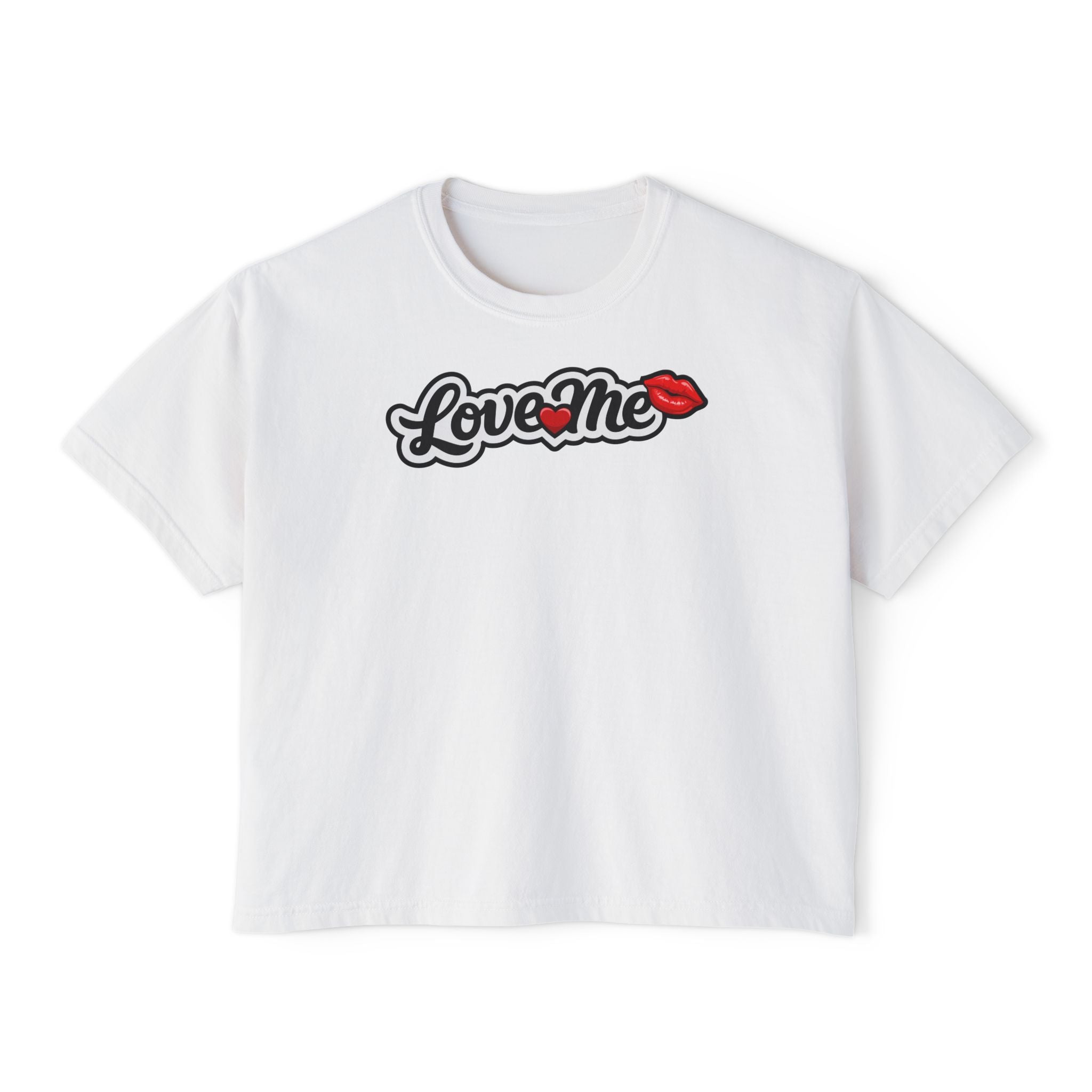 Love Me Boxy Tee — Women's Cropped Graphic T-Shirt with Kiss Logo