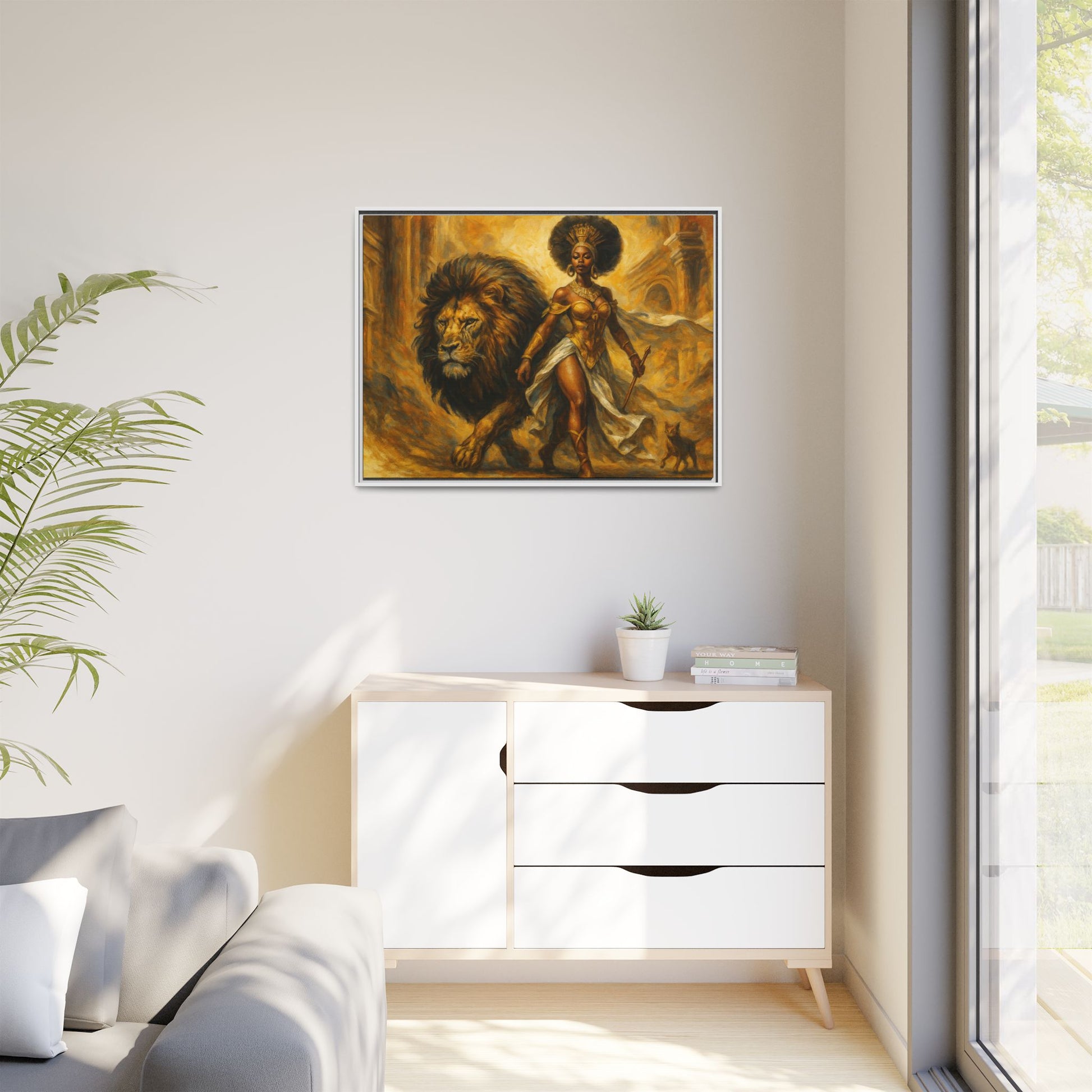 Empowering Framed Art Print, Warrior Woman and Lion Wall Decor, Inspirational Artwork, African Heritage Gift, Home Office Decoration