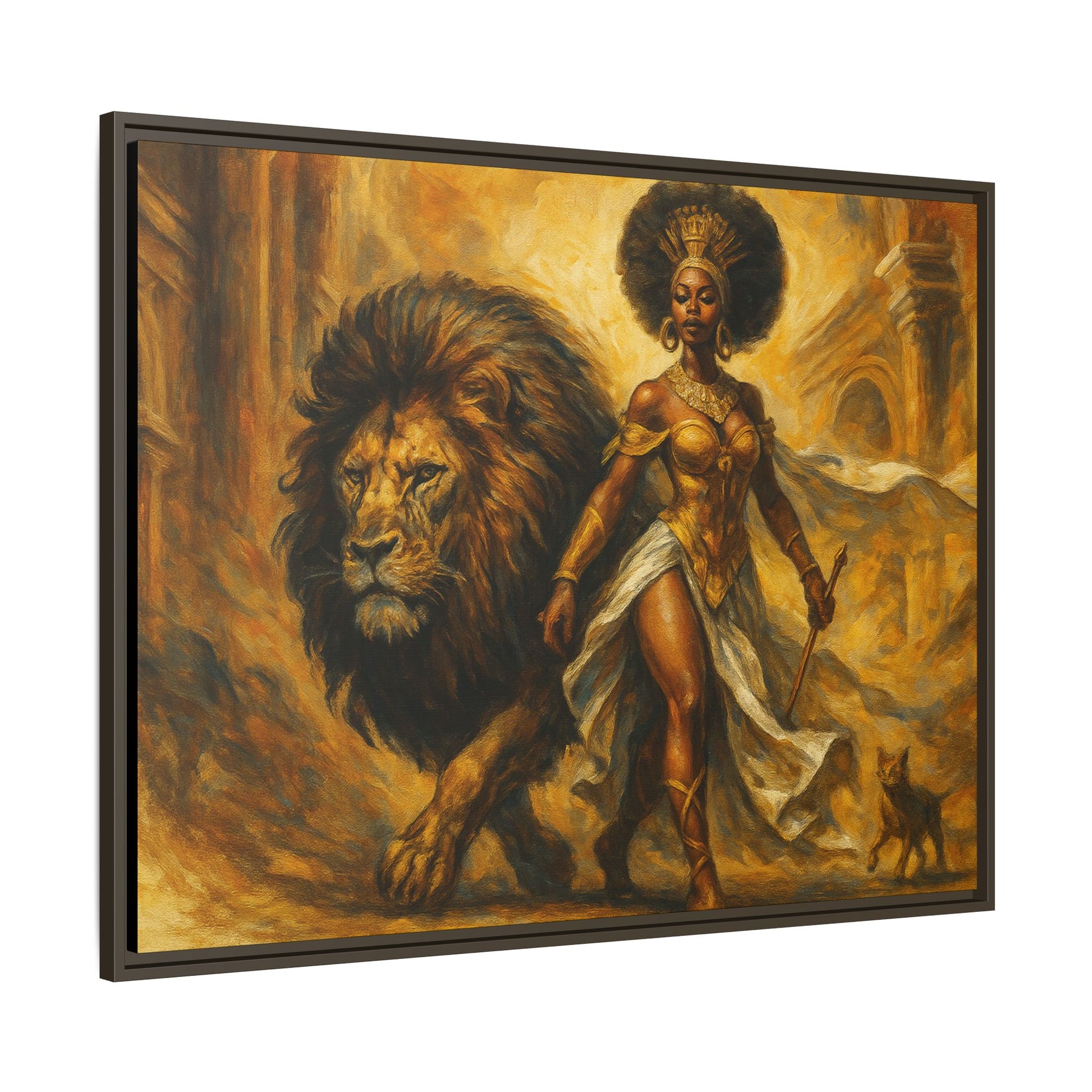 Empowering Framed Art Print, Warrior Woman and Lion Wall Decor, Inspirational Artwork, African Heritage Gift, Home Office Decoration