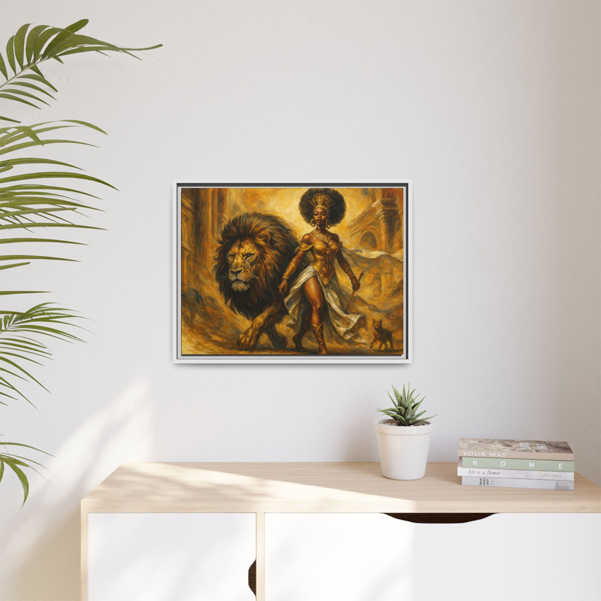 Empowering Framed Art Print, Warrior Woman and Lion Wall Decor, Inspirational Artwork, African Heritage Gift, Home Office Decoration