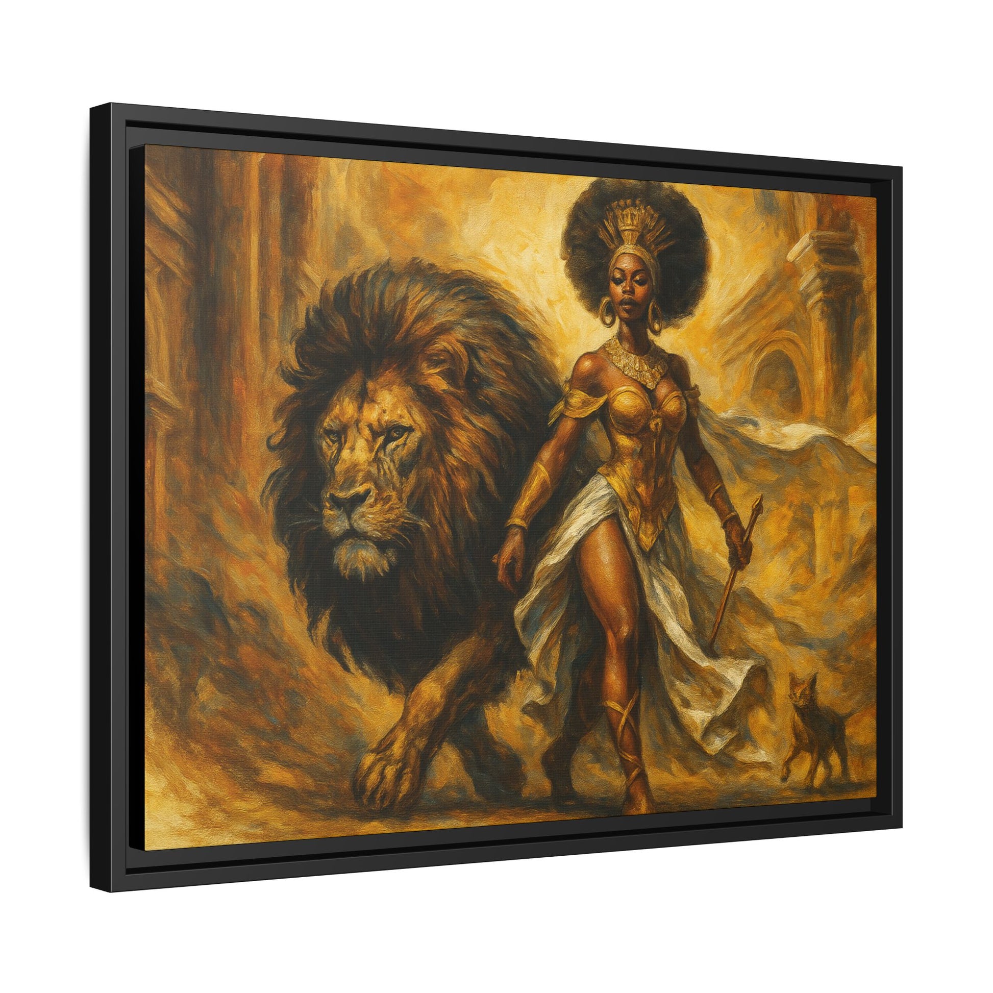 Empowering Framed Art Print, Warrior Woman and Lion Wall Decor, Inspirational Artwork, African Heritage Gift, Home Office Decoration