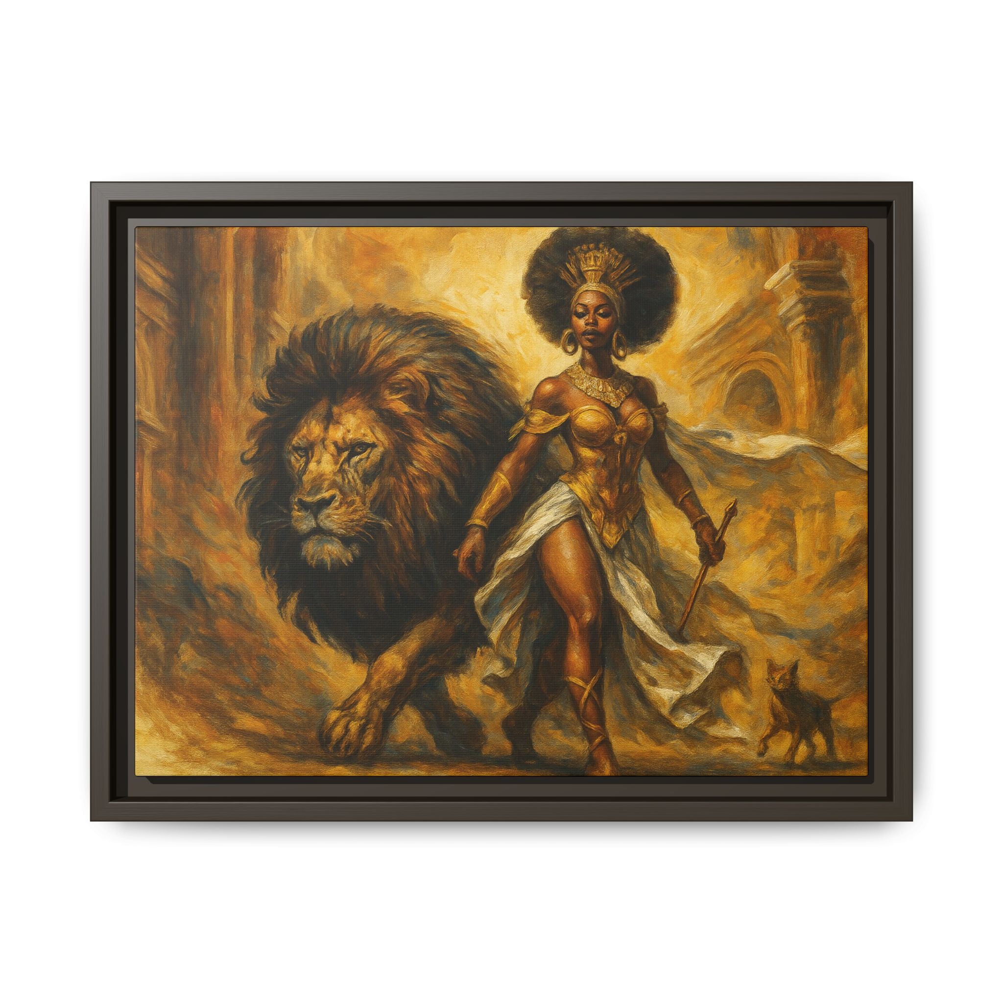 Empowering Framed Art Print, Warrior Woman and Lion Wall Decor, Inspirational Artwork, African Heritage Gift, Home Office Decoration