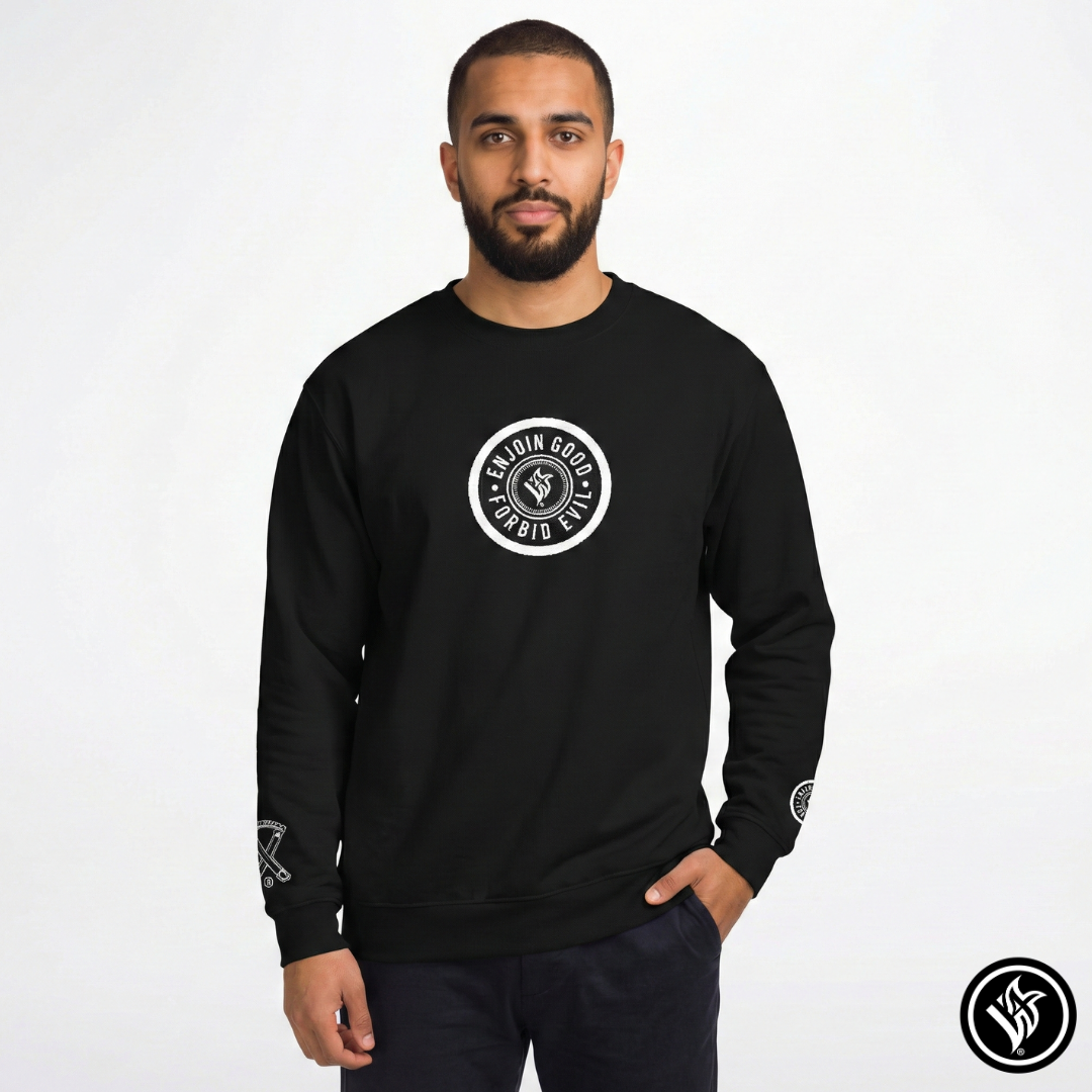 Emblem Enjoin Good X Forbid Evil — Black Crewneck Sweatshirt