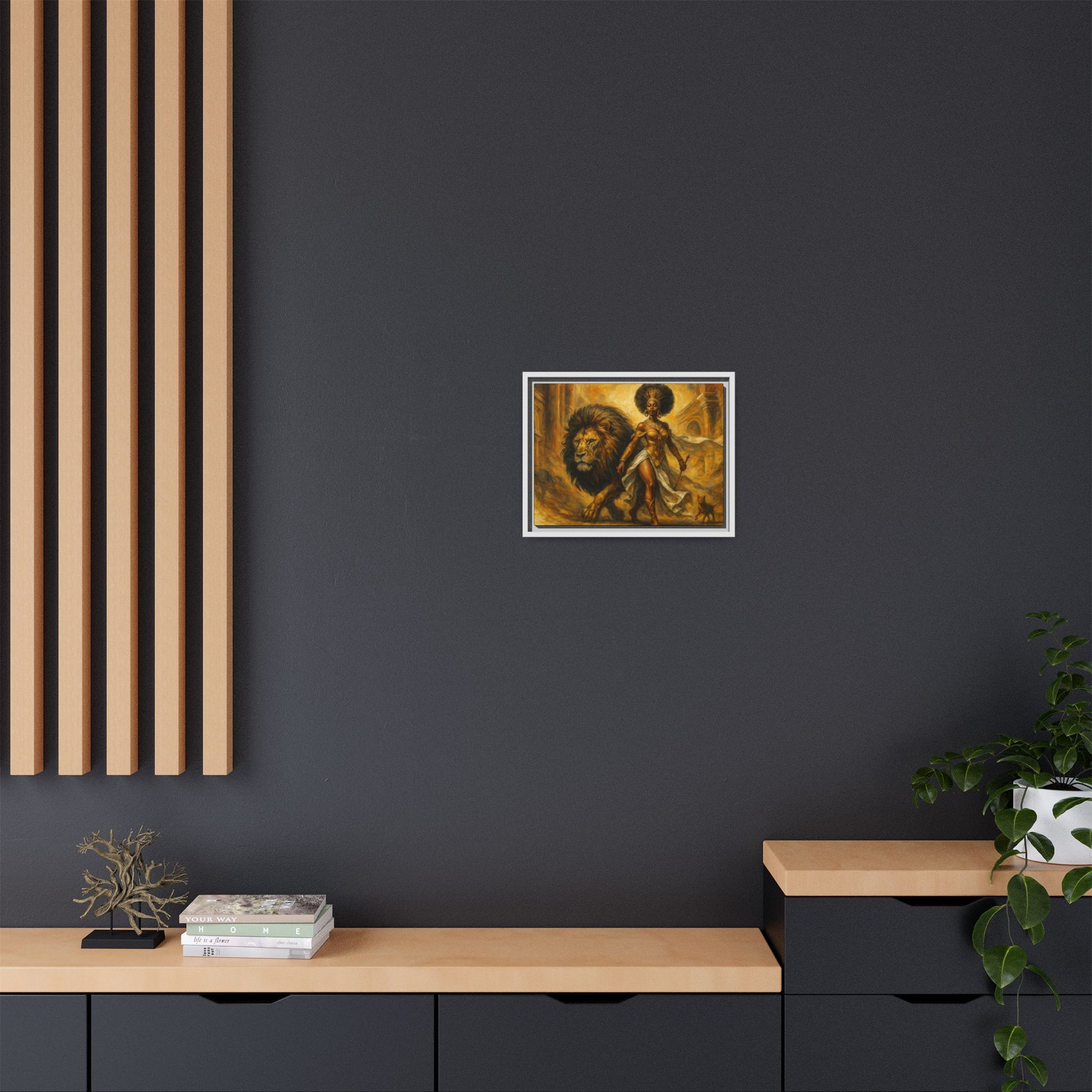 Empowering Framed Art Print, Warrior Woman and Lion Wall Decor, Inspirational Artwork, African Heritage Gift, Home Office Decoration