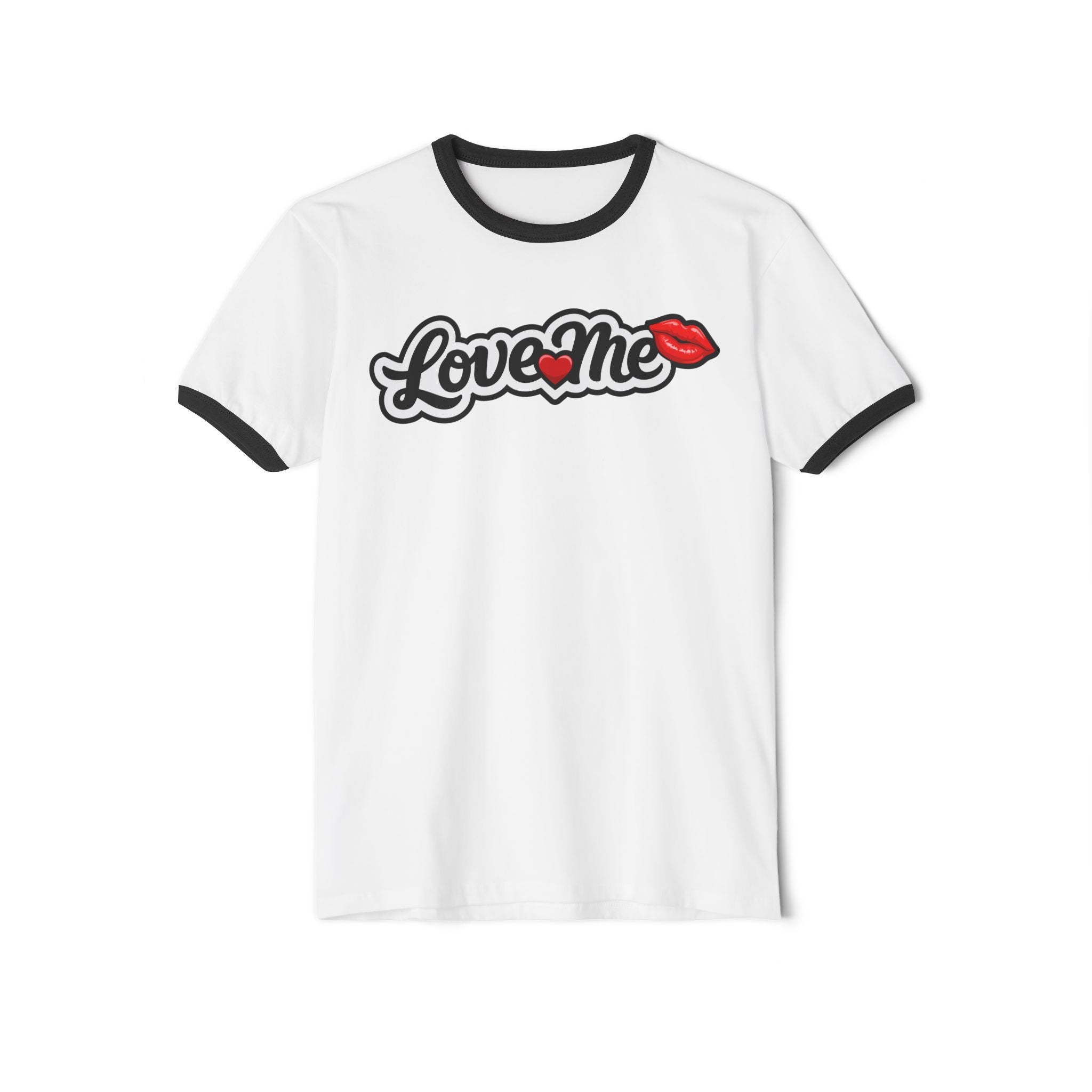 Love Me Ringer Tee — Retro Script with Kiss Graphic