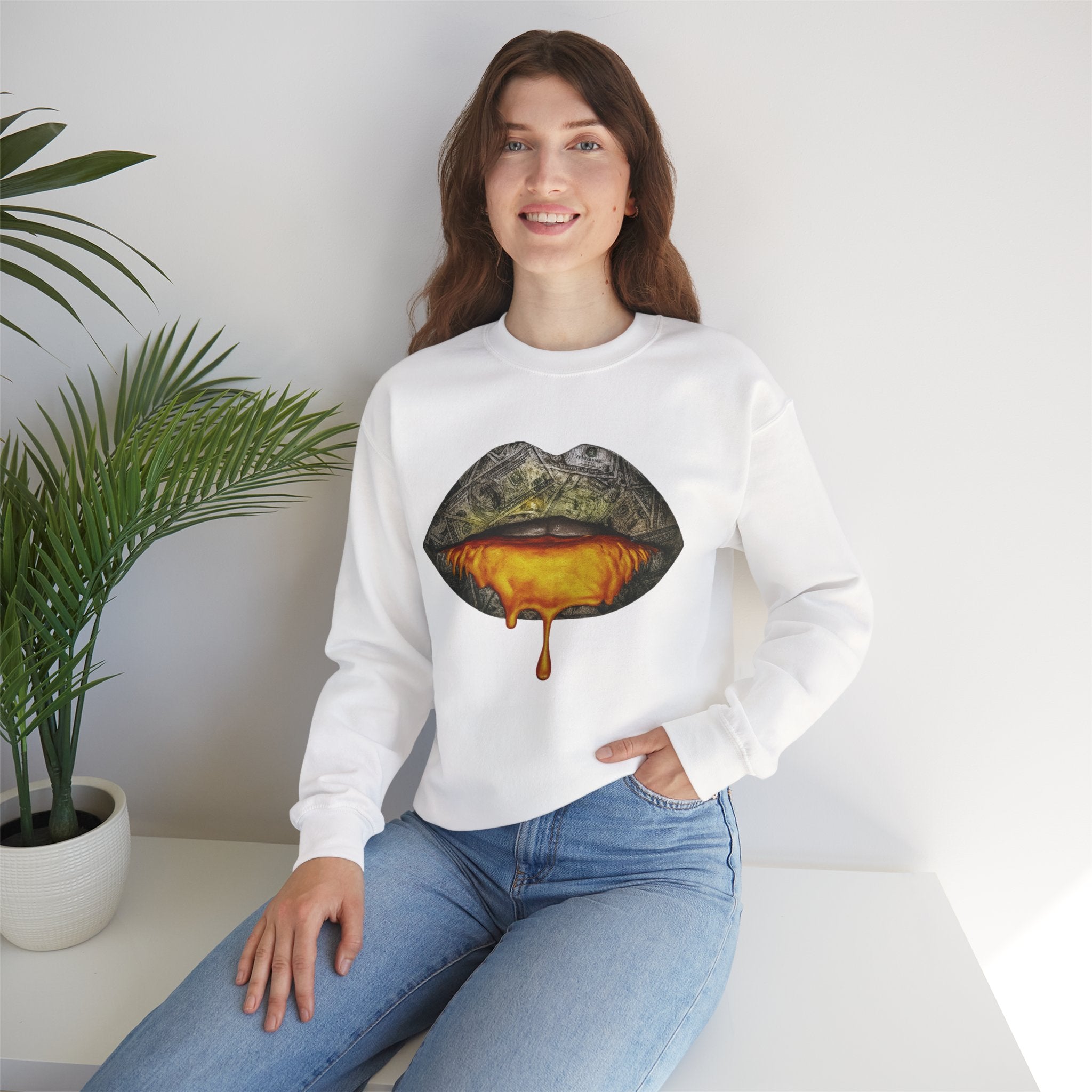 Gold Lips Drip Crewneck Sweatshirt