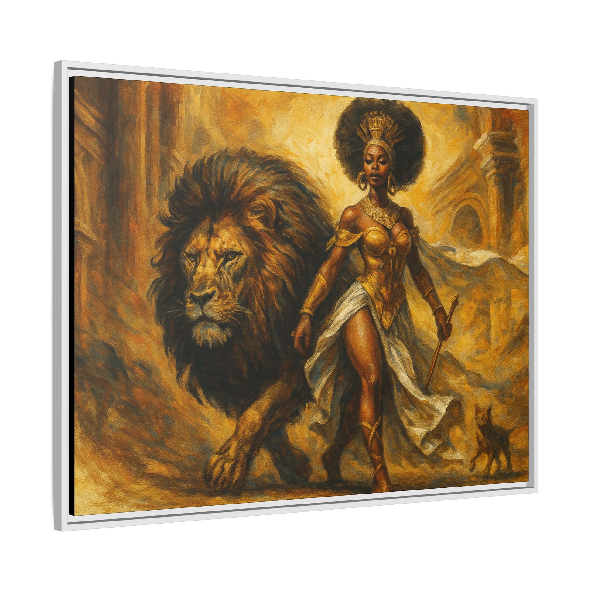 Empowering Framed Art Print, Warrior Woman and Lion Wall Decor, Inspirational Artwork, African Heritage Gift, Home Office Decoration