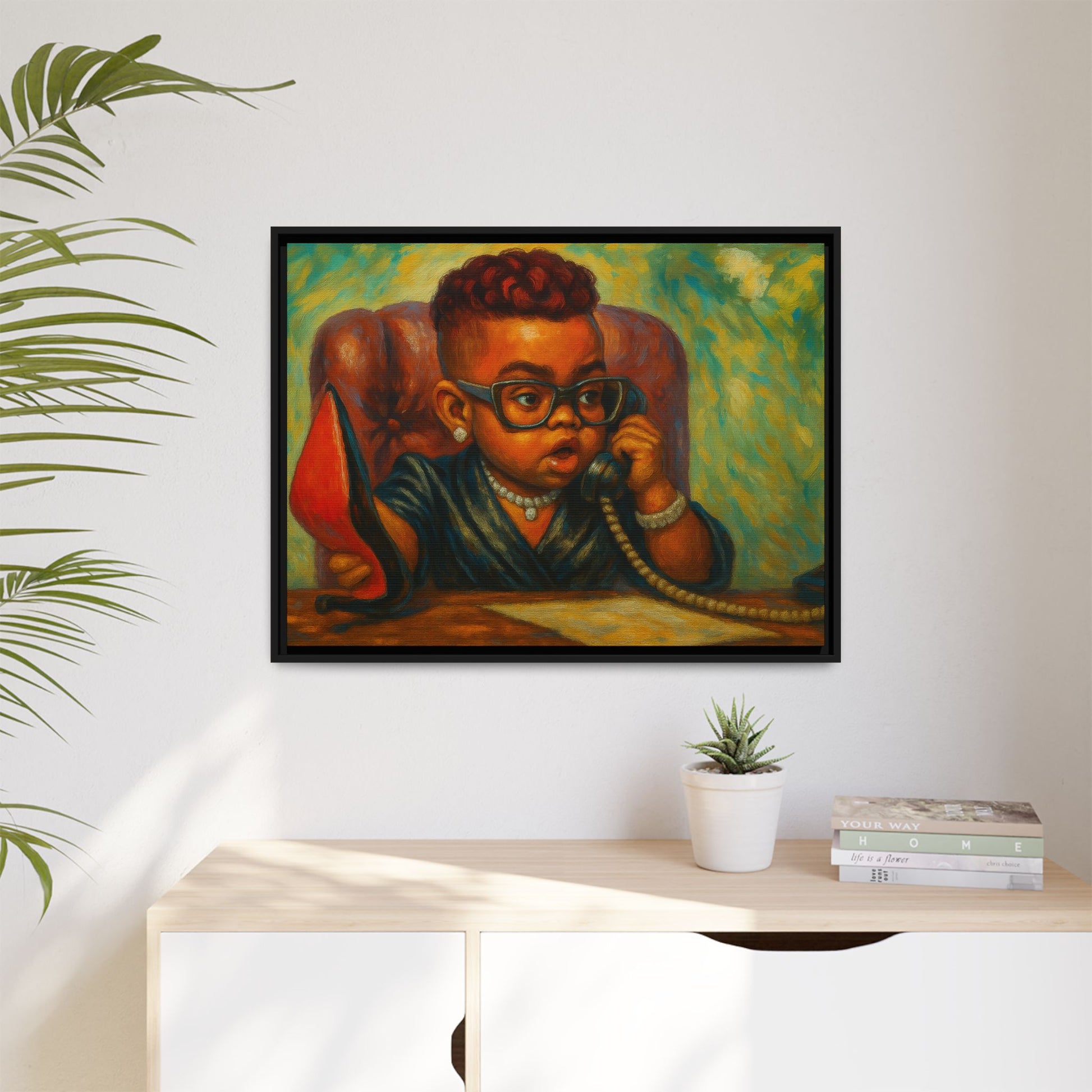 Framed Art Print: Stylish Office Decor for Home or Studio, Wall Art, Colorful Portrait, Vintage Vibe, Creative Gift Idea