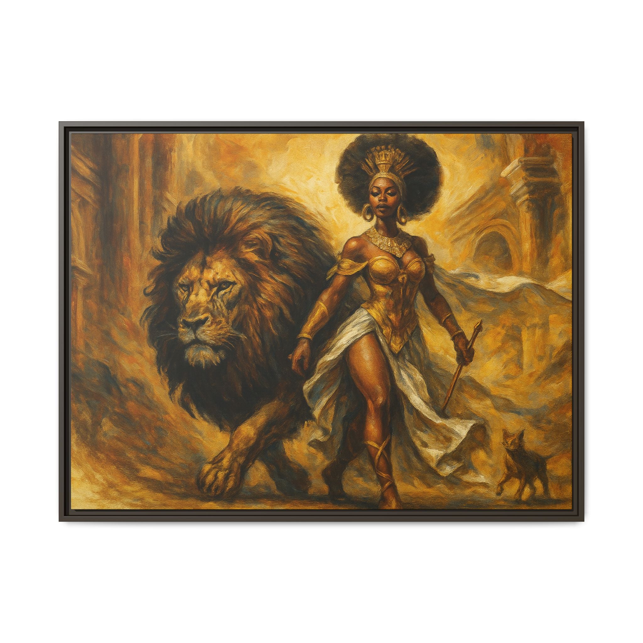 Empowering Framed Art Print, Warrior Woman and Lion Wall Decor, Inspirational Artwork, African Heritage Gift, Home Office Decoration