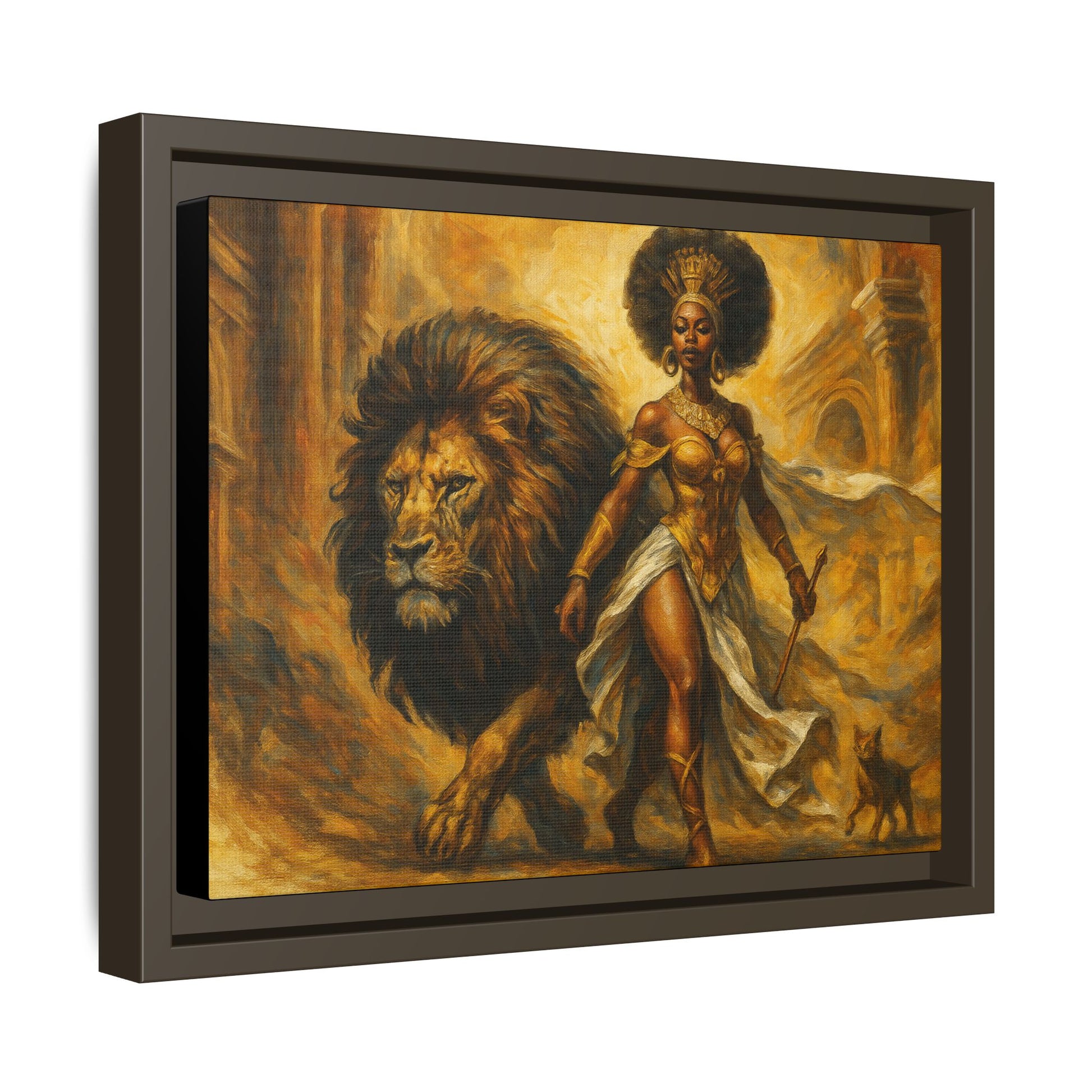 Empowering Framed Art Print, Warrior Woman and Lion Wall Decor, Inspirational Artwork, African Heritage Gift, Home Office Decoration