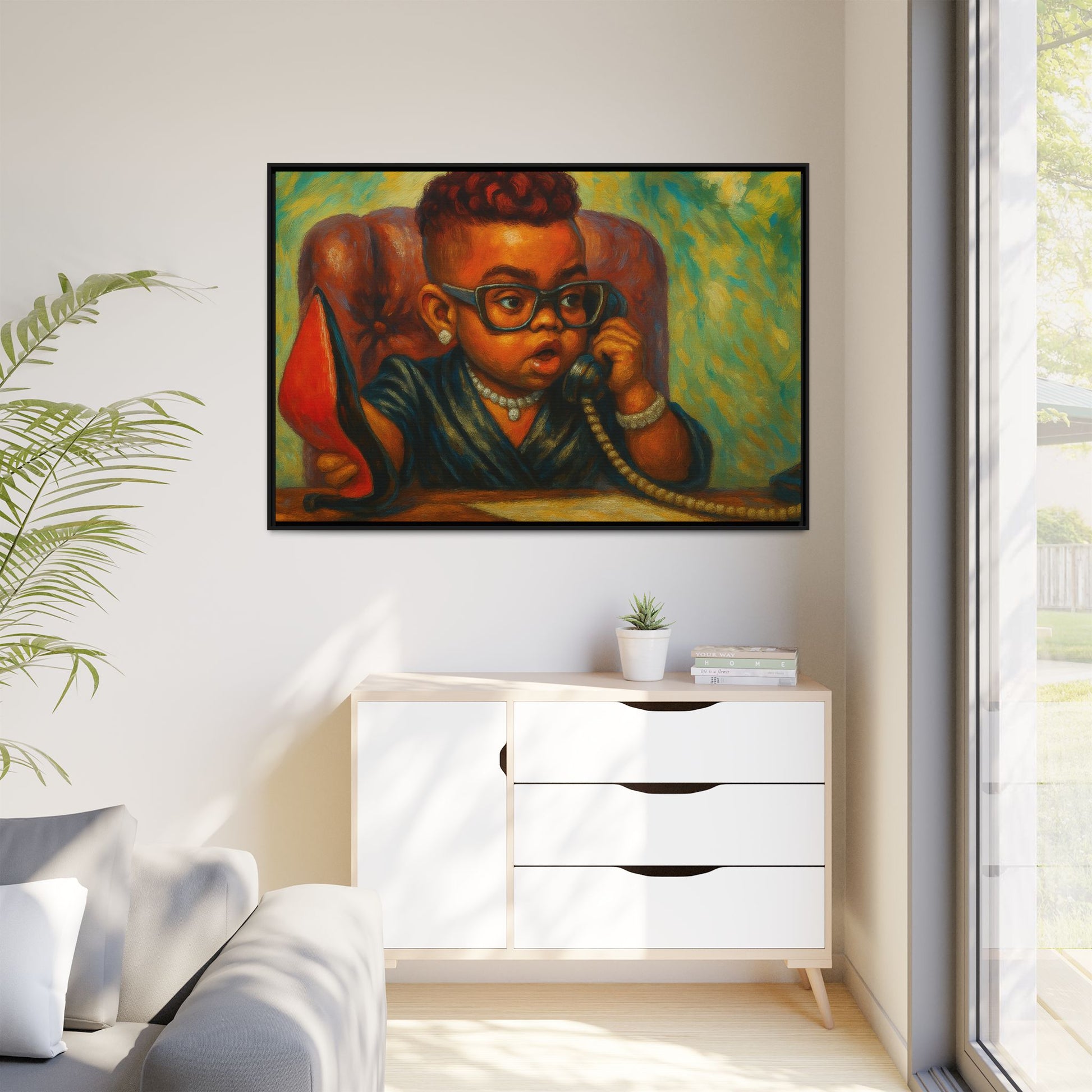 Framed Art Print: Stylish Office Decor for Home or Studio, Wall Art, Colorful Portrait, Vintage Vibe, Creative Gift Idea