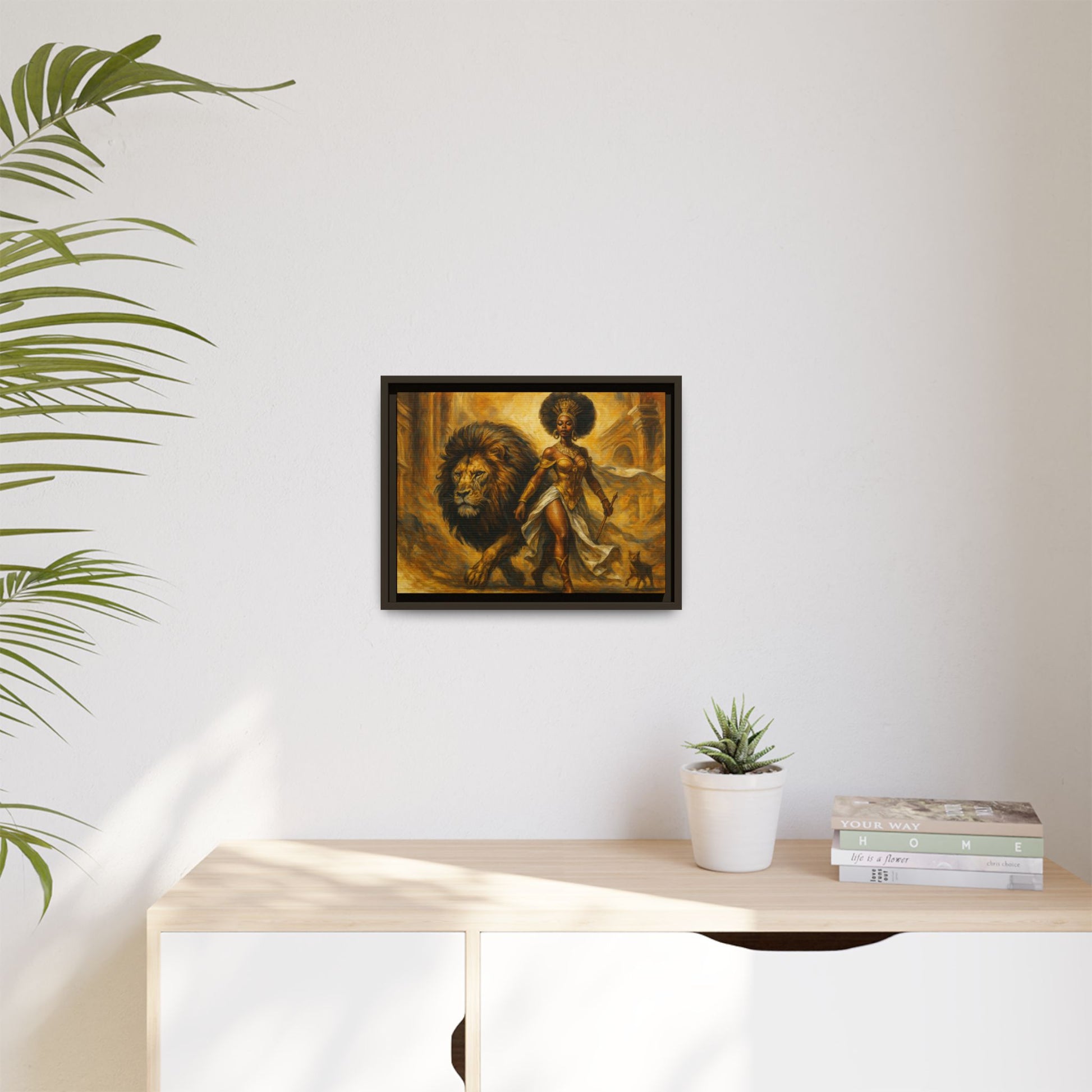 Empowering Framed Art Print, Warrior Woman and Lion Wall Decor, Inspirational Artwork, African Heritage Gift, Home Office Decoration