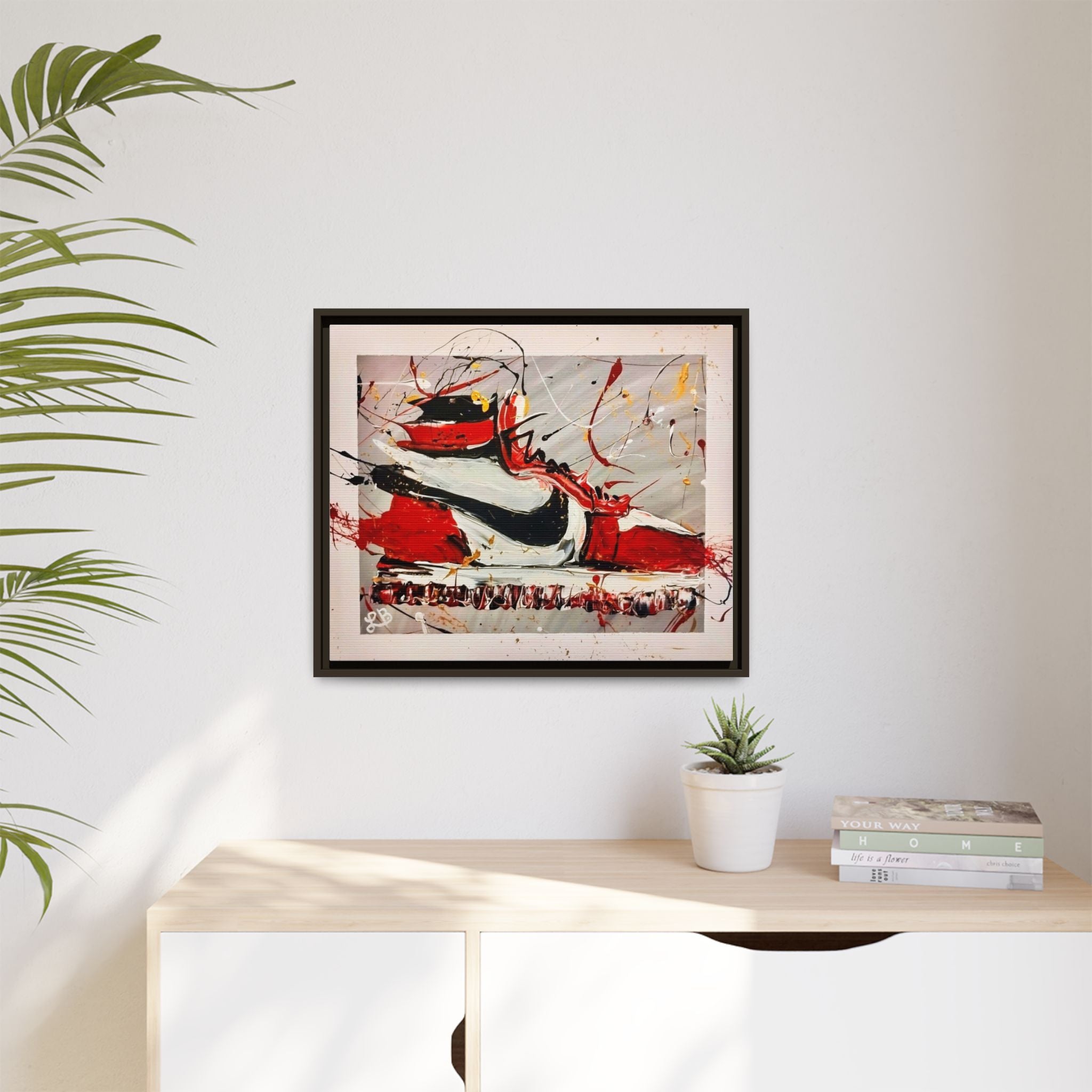 Abstract Red, White, and Black Sneaker