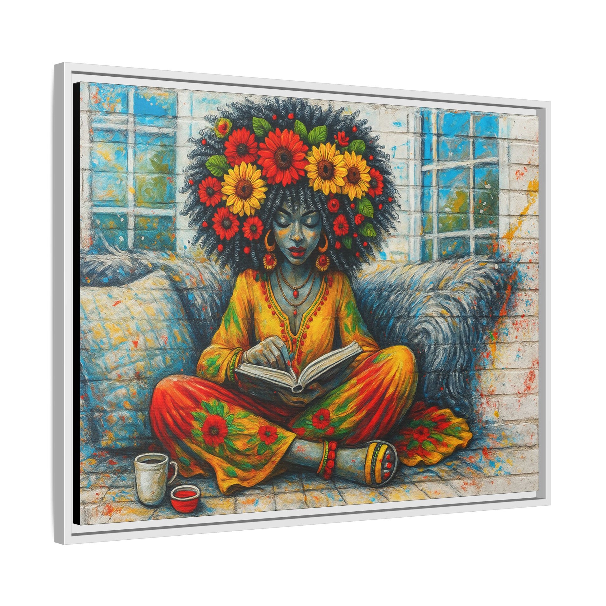 Colorful Flower Reading Girl