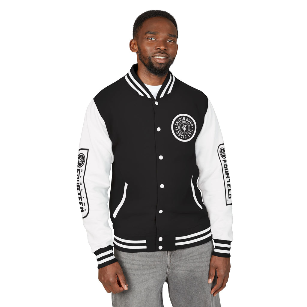 Sublime 14 Unisex Heavyweight Letterman Jacket — Black & White Emblem & Nunchucks Badge