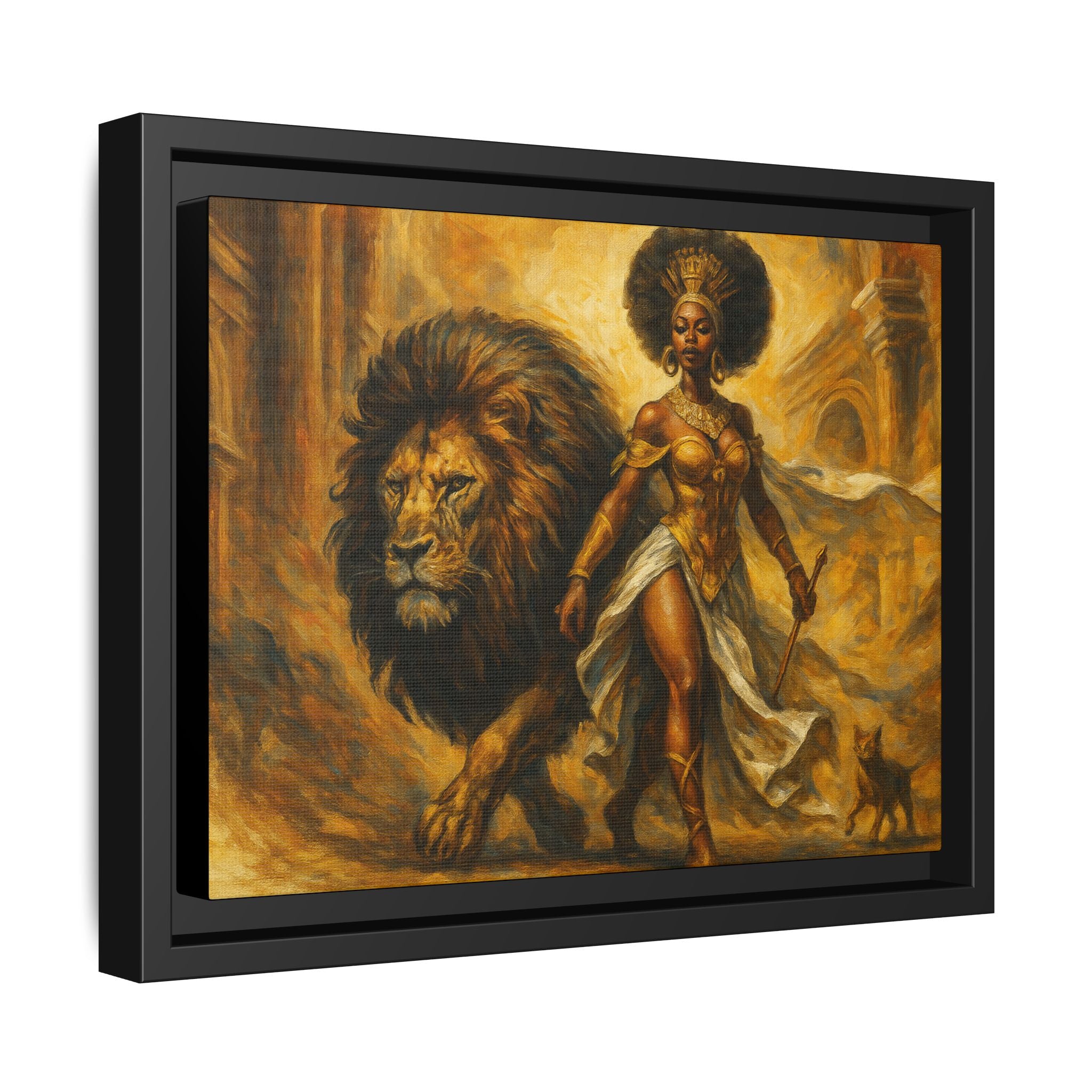 Empowering Framed Art Print, Warrior Woman and Lion Wall Decor, Inspirational Artwork, African Heritage Gift, Home Office Decoration